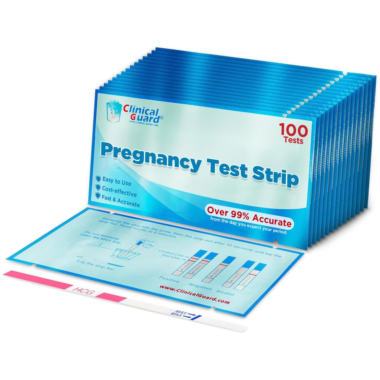 Clinical Guard 100 Pregnancy Tests Strips – Sensitive & 100 Count (Pack of 1)