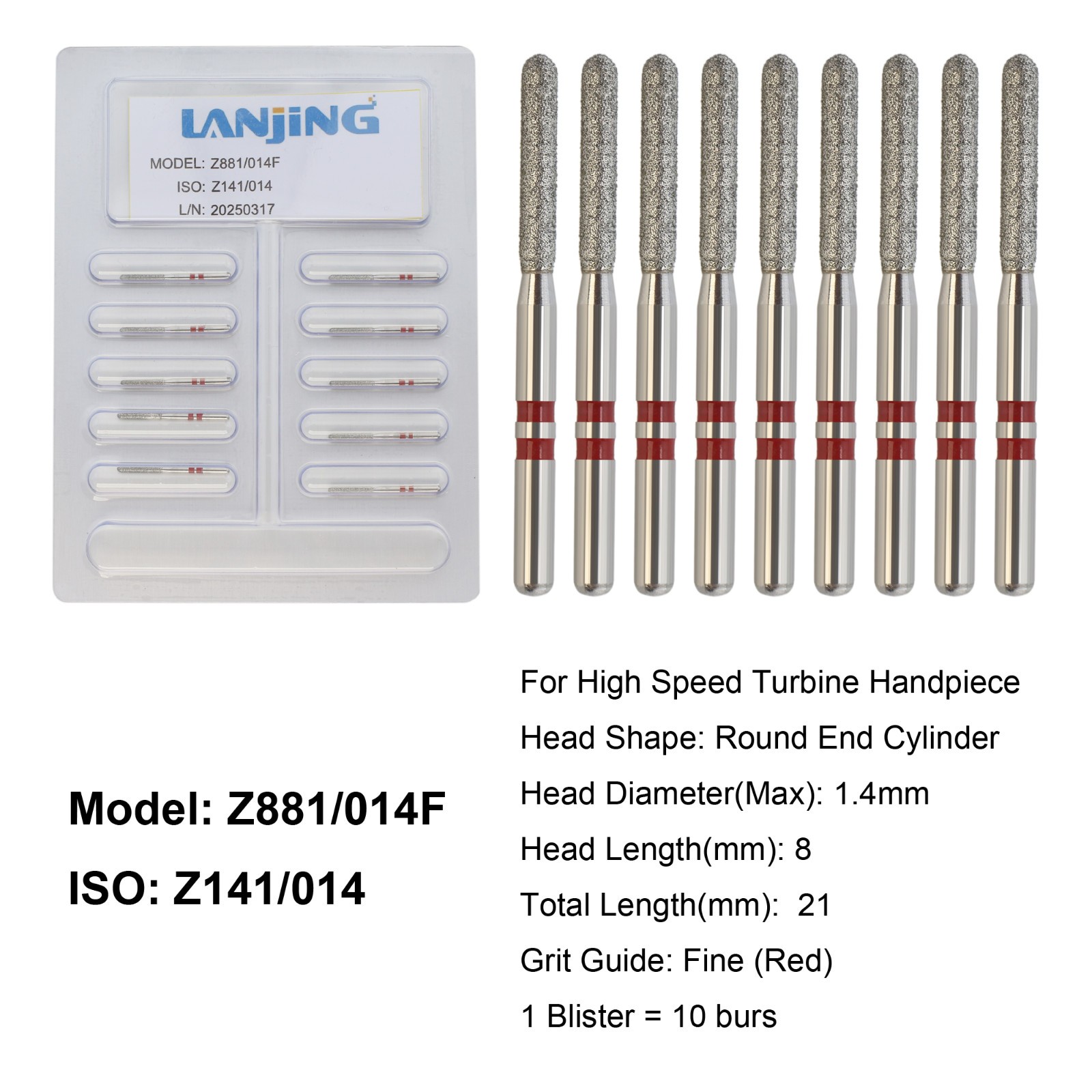 Dental Zirconia Diamond Burs FG Round End Taper Football Round Ball Fine Medium