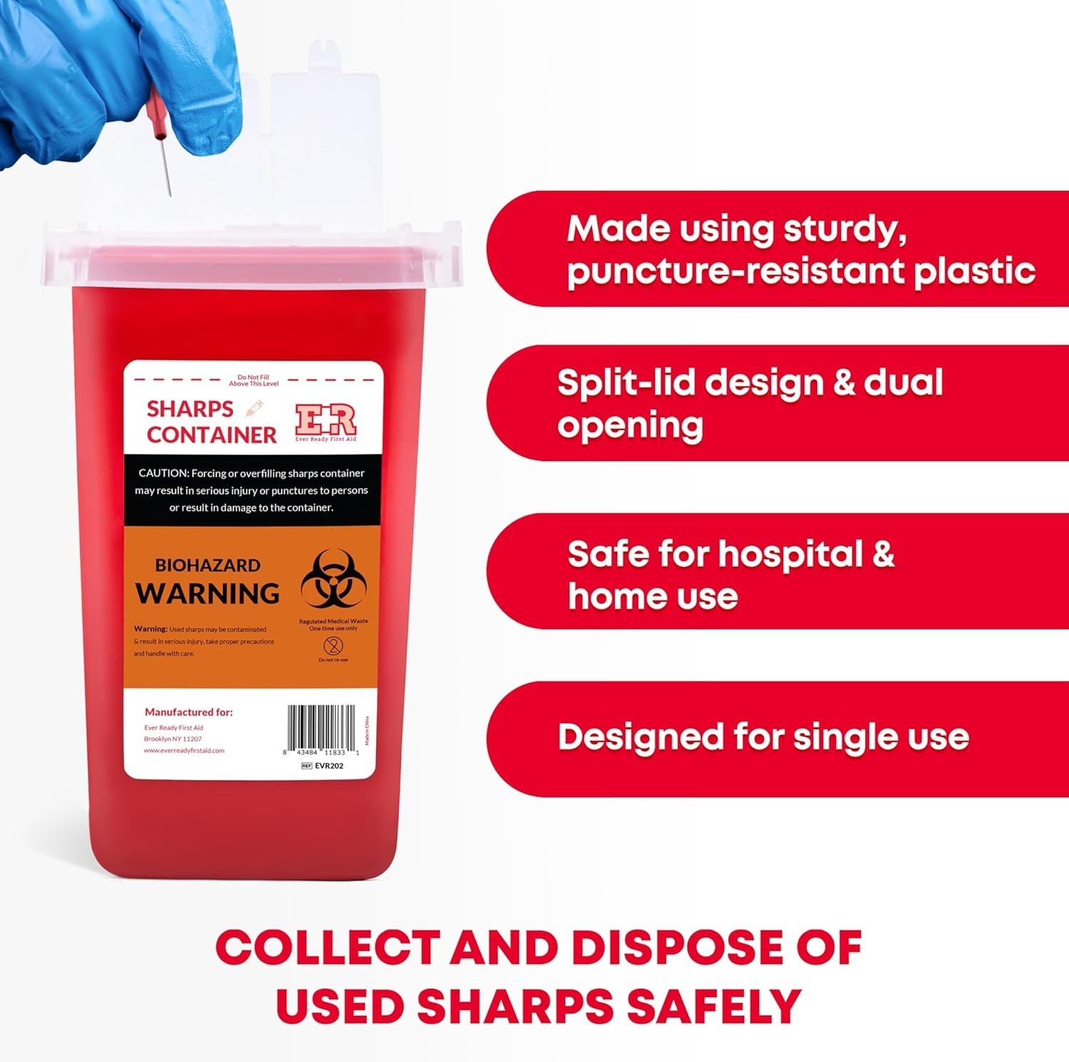 Durable 1 Quart Sharps Container – Lightweight, Locking Lid & Puncture Proof