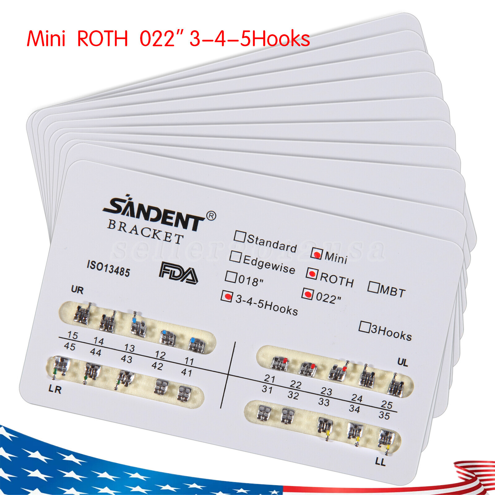 200pc Dental Orthodontic Metal Braces Bracket Mini Roth 345 Hooks 022Slot #2 SA