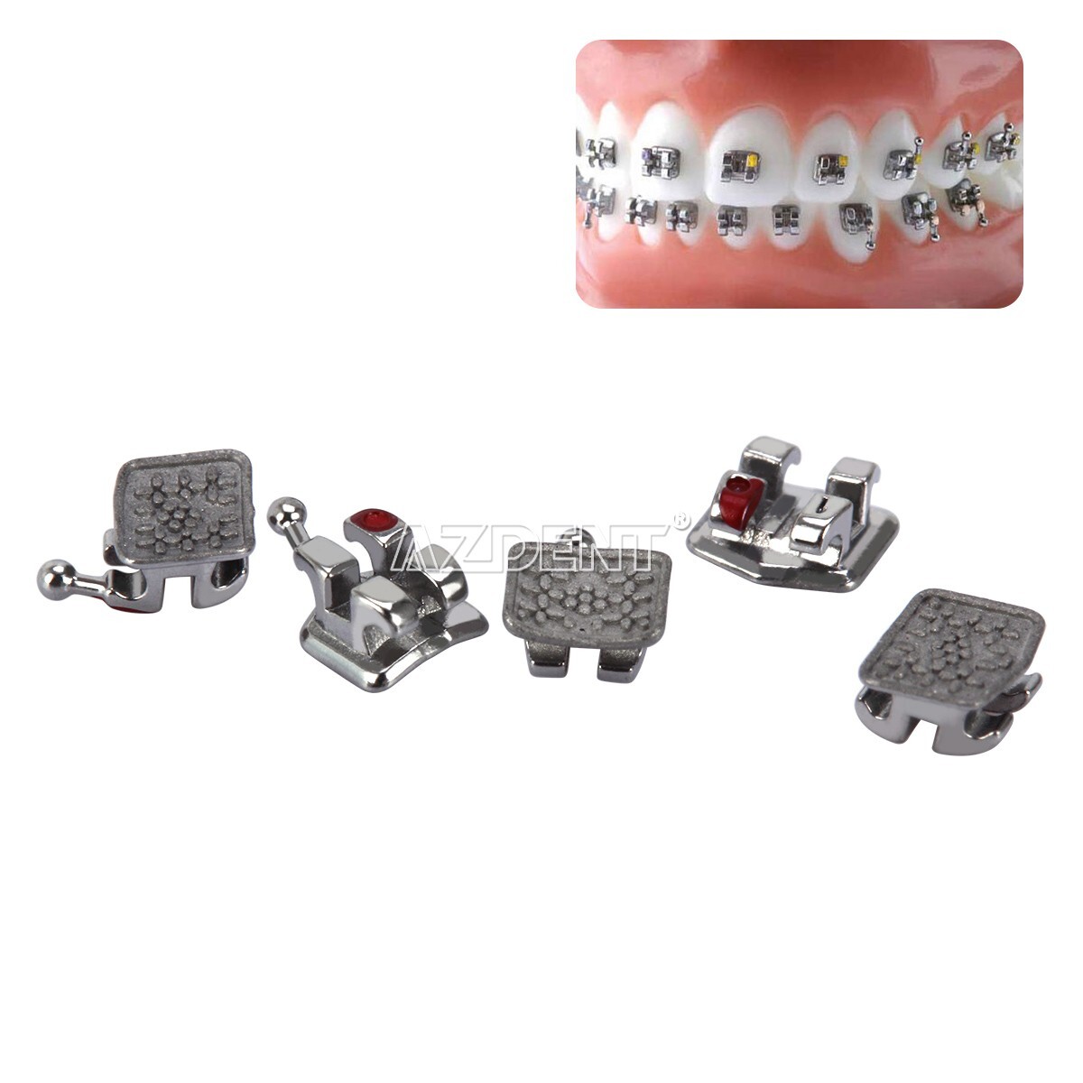 10 Brackets Ortodoncia AZDENT Monobloque Mini Roth .022 con Gancho 3-4-5, Pack