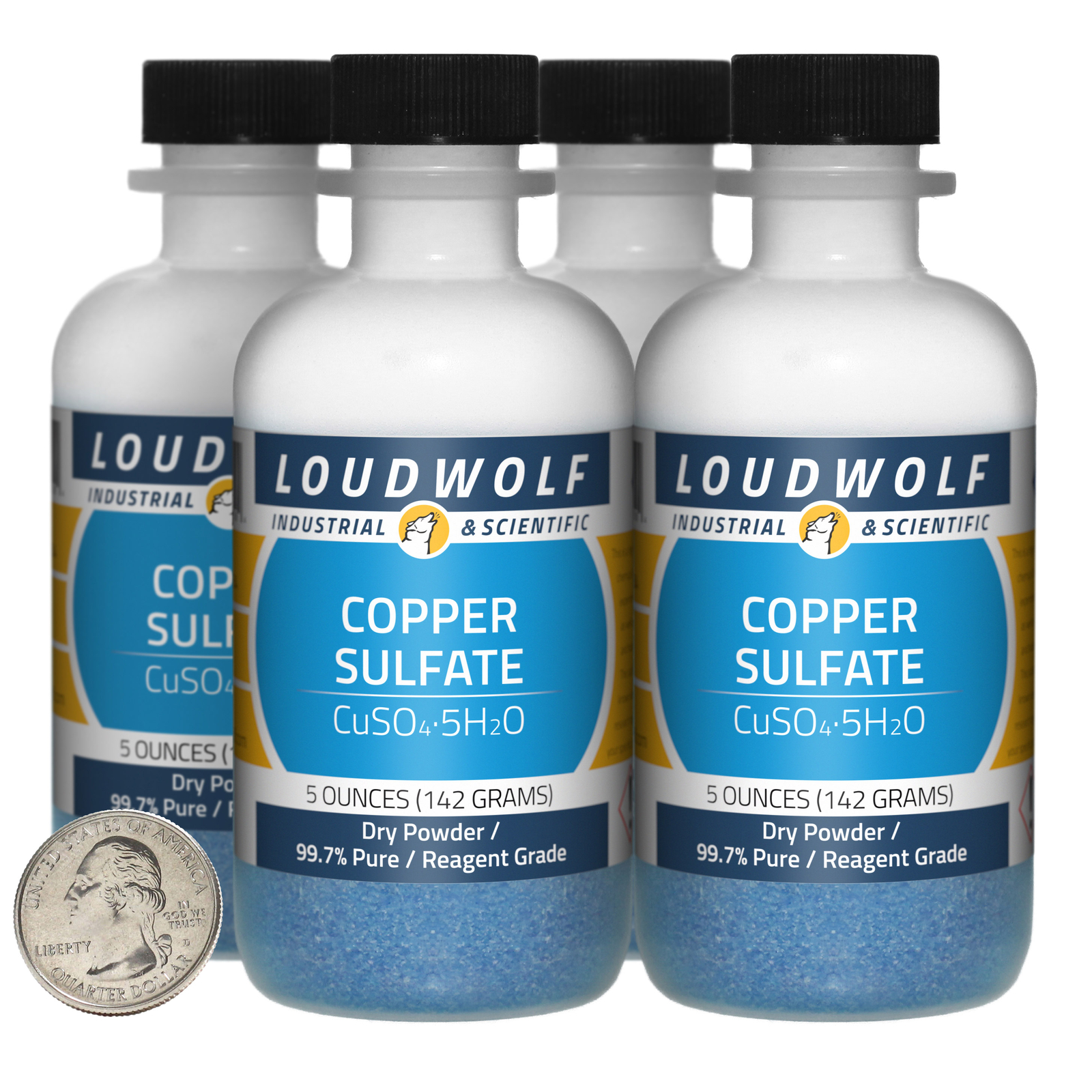 Copper Sulfate / 1.3 Pounds / 4 Bottles / 99.7% Pure Reagent Grade / Dry Powder