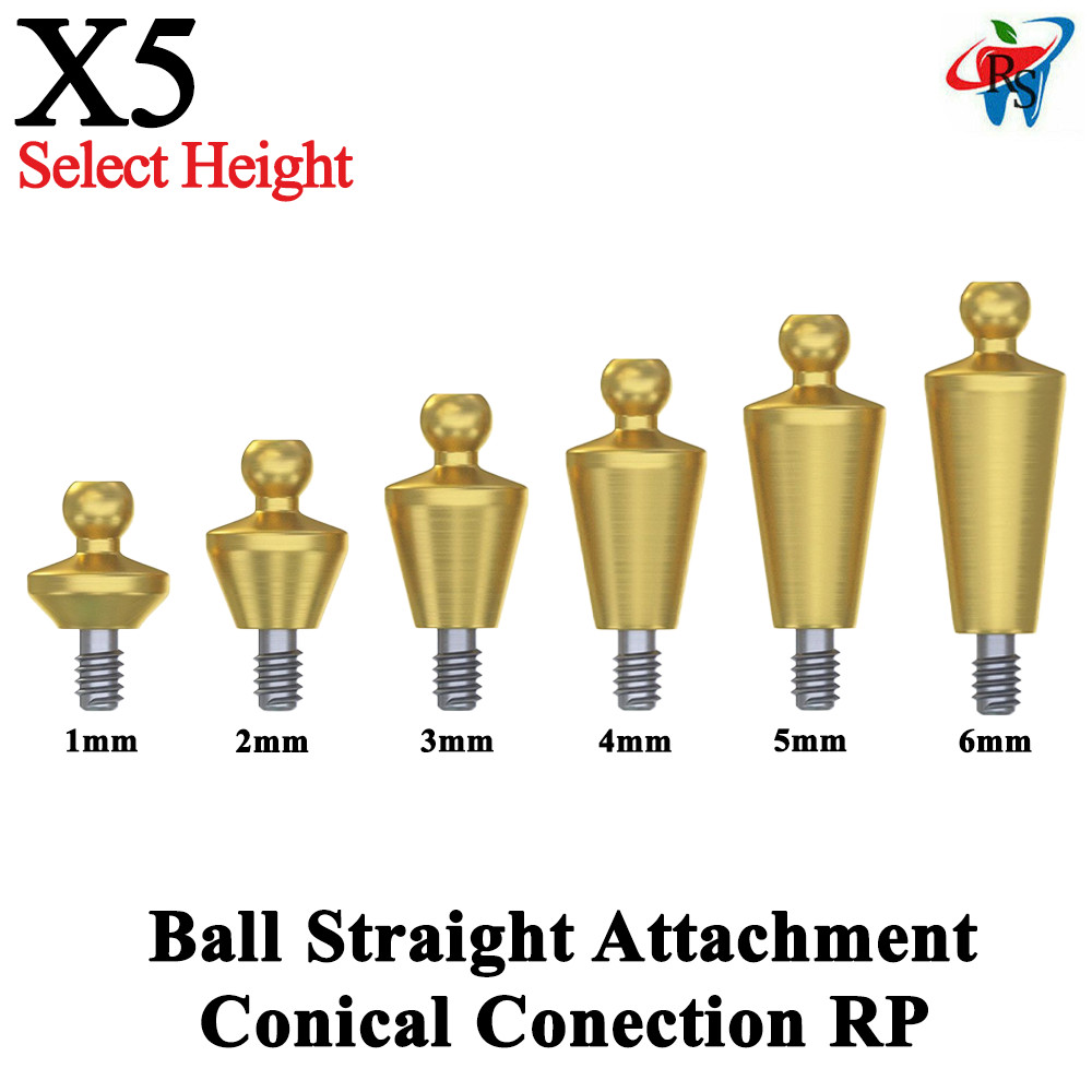 5pcs Dental Prosthetic Straight Ball Attachment Conical Connection RP Titanium