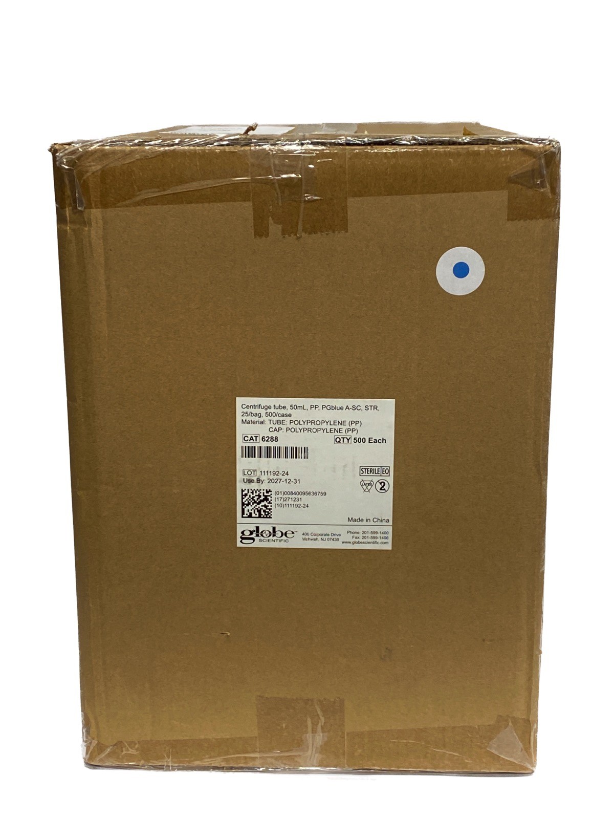 (500/Cs) GLOBE SCIENTIFIC 50mL PP Centrifuge Tubes w/ Screw Cap 6288