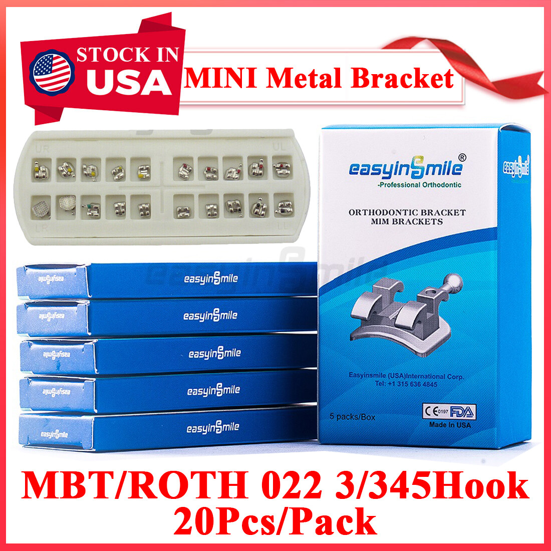 5boxes Dental Orthodontic Metal brackets Mini Braces Roth/MBT.022 Hooks 3/345