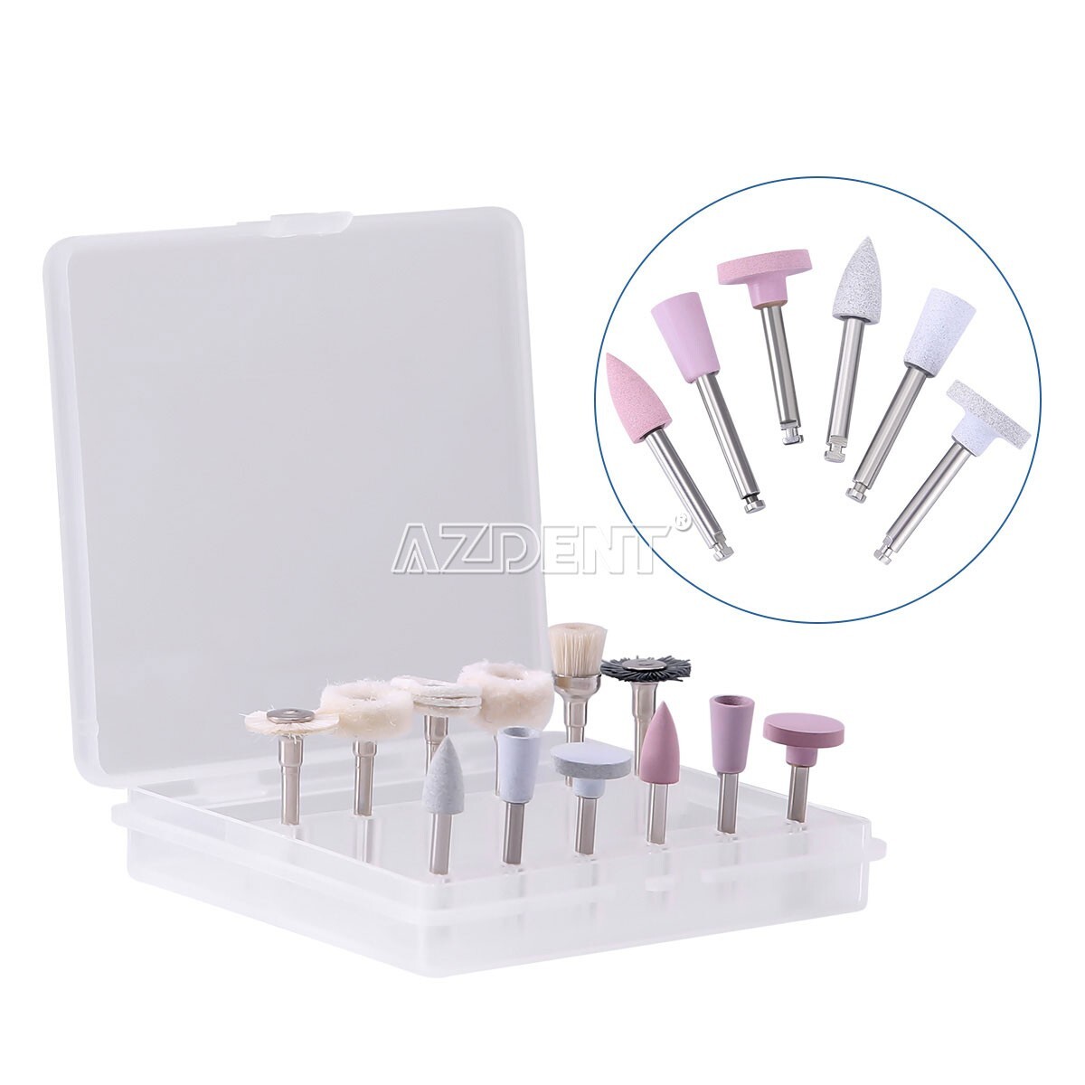 AZDENT Dental Composite Finishing&Polishing Burs RA Kit Felt Carbide Brush 12pcs