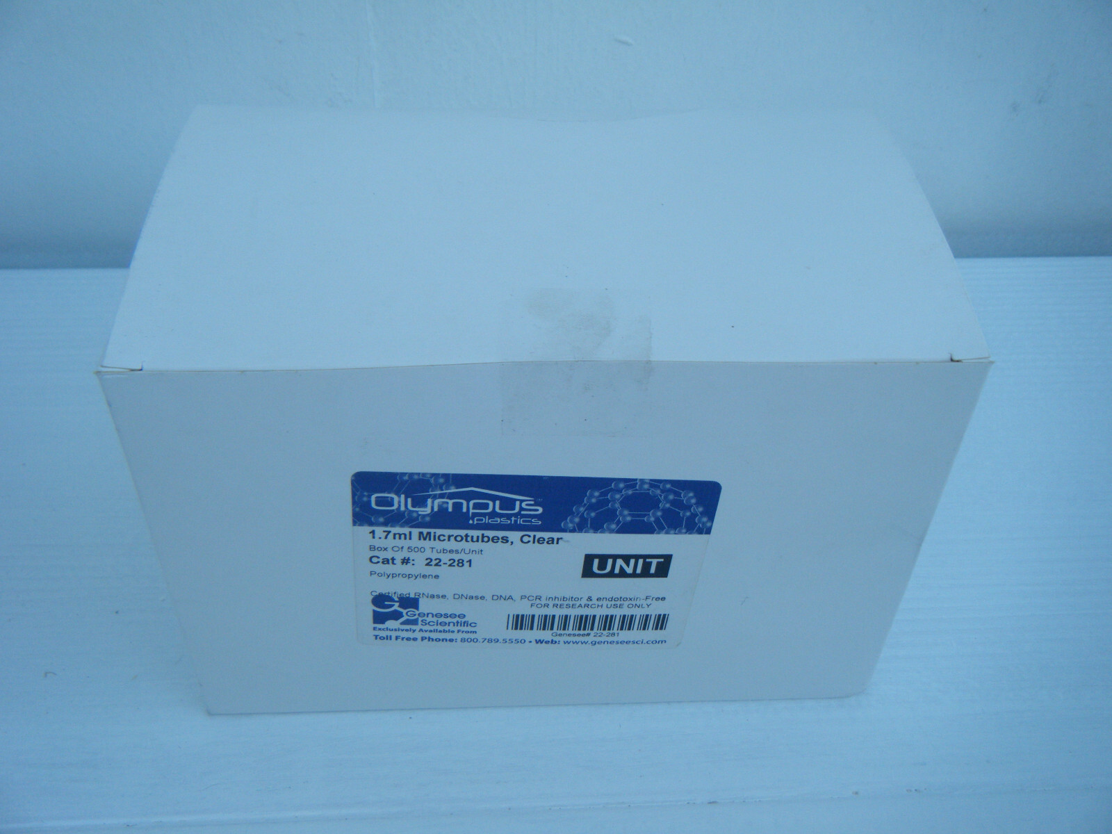 New Box 5000 Olympus 1.7ml clear microtubes. Cat 22-281. Free Shipping 48 States