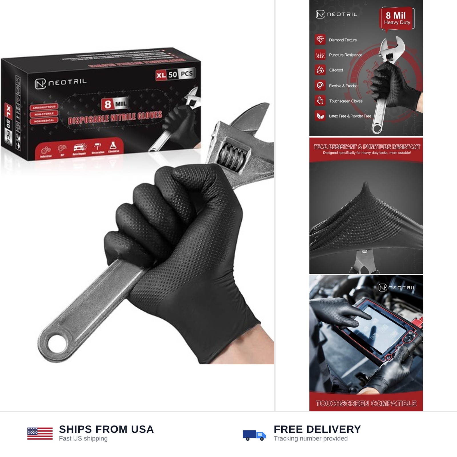 NEOTRIL 8 Mil Heavy Duty Disposable Nitrile Gloves with Diamond Texture Grip …