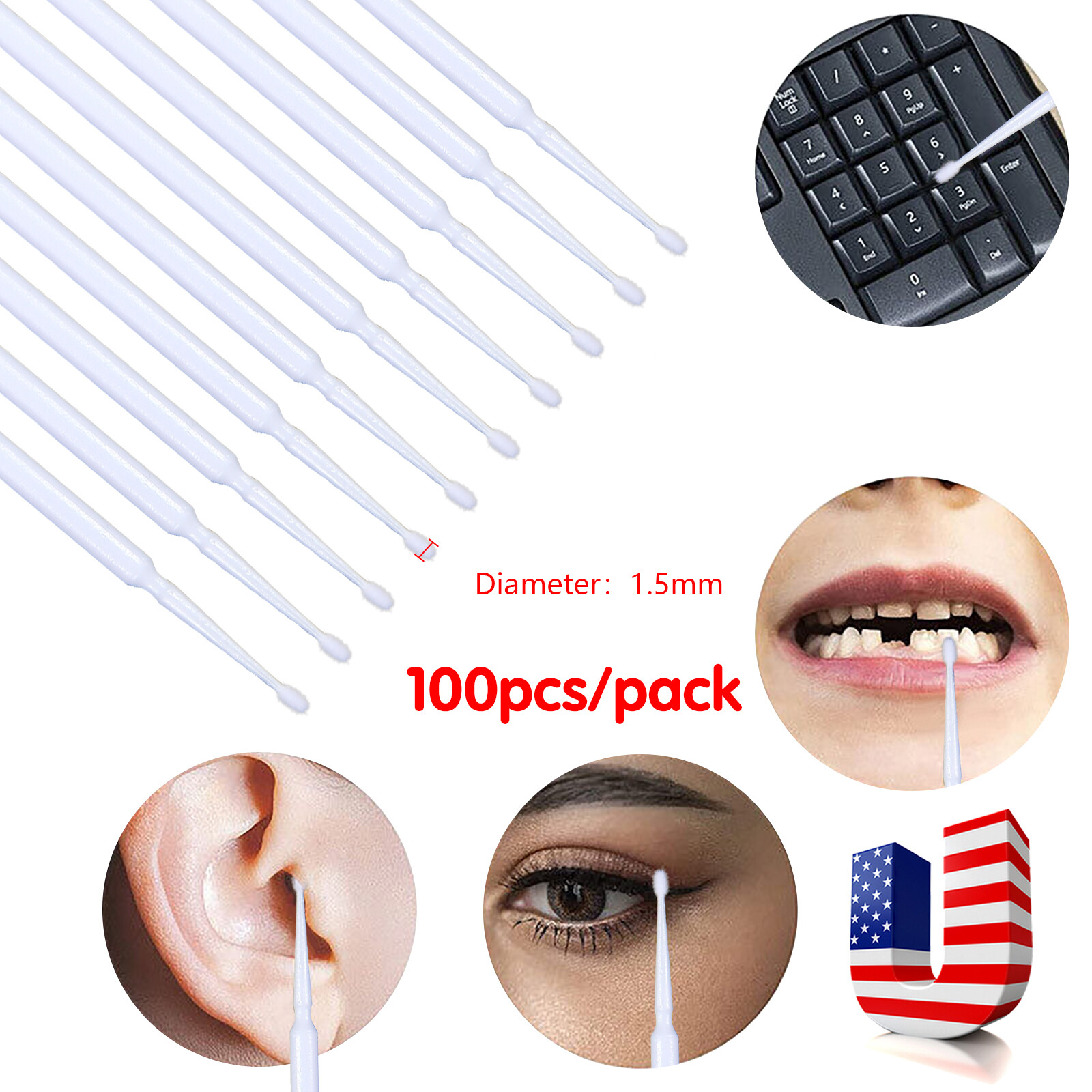 Dental Micro Applicator Brush Disposable Makeup Eyelash Brushes White 1.5mm