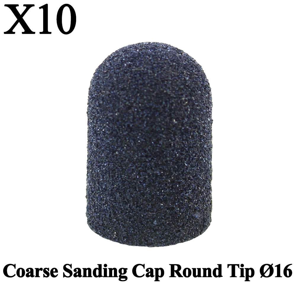 10pcs Ruck Coarse Sanding Cap Round Tip Ø16 Grit Electric Nail Drill Manicure