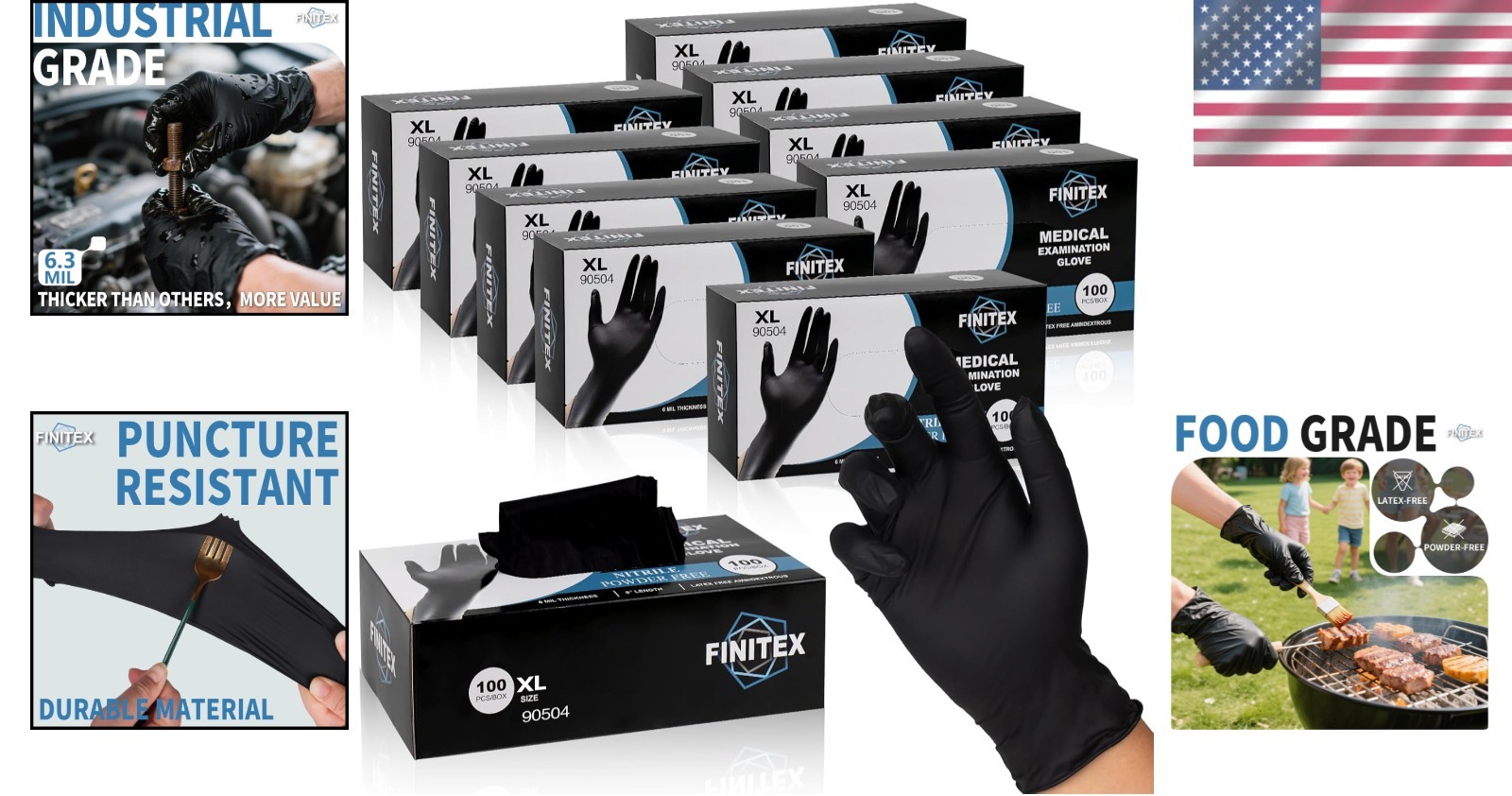 Black Nitrile Disposable Gloves – 100/1000 PCS, 6.3mil, Powder-Free Safety