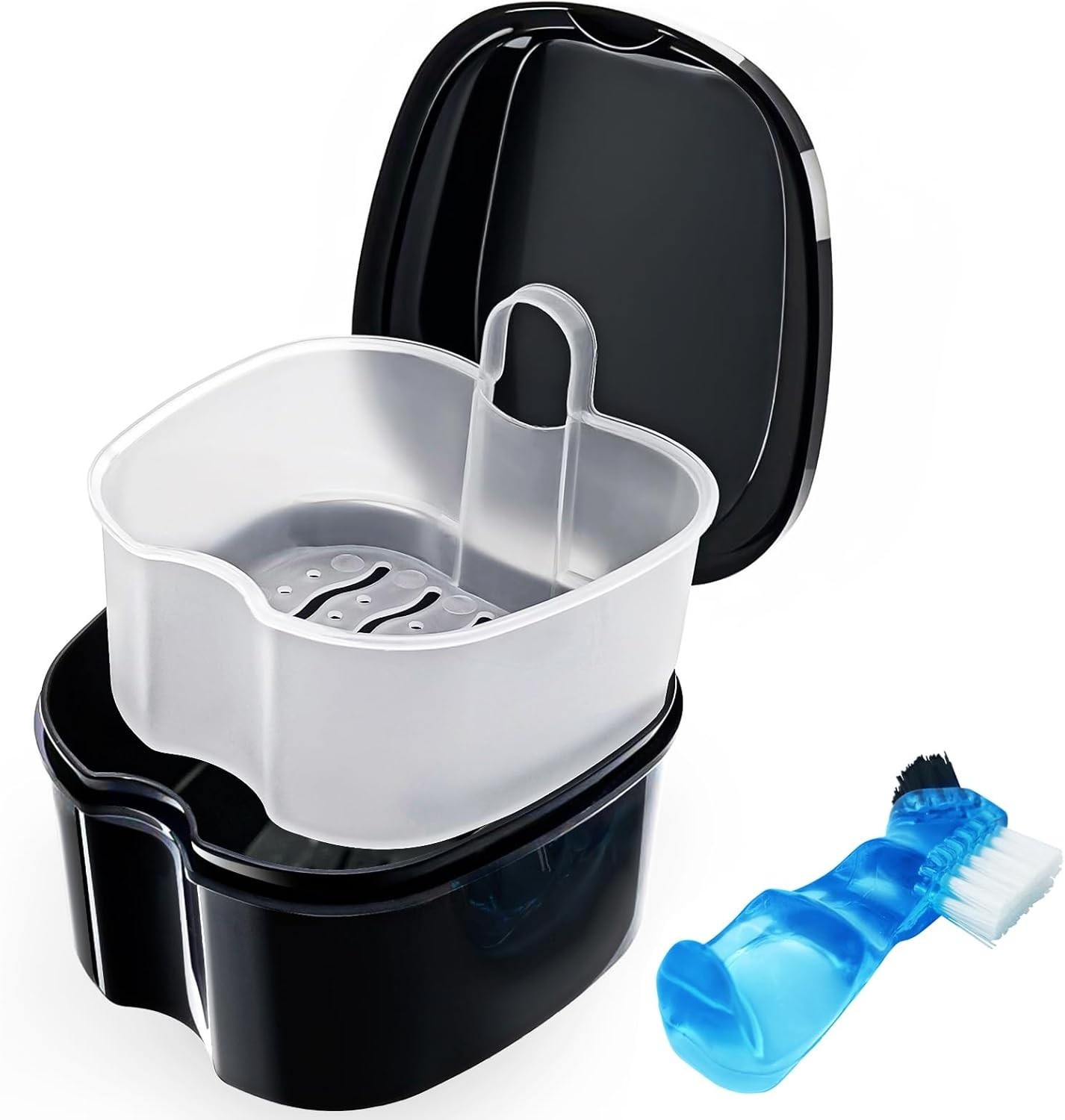 Black Denture Soaking Container Partial Denture Case, Orthodontic Retainer Cl…