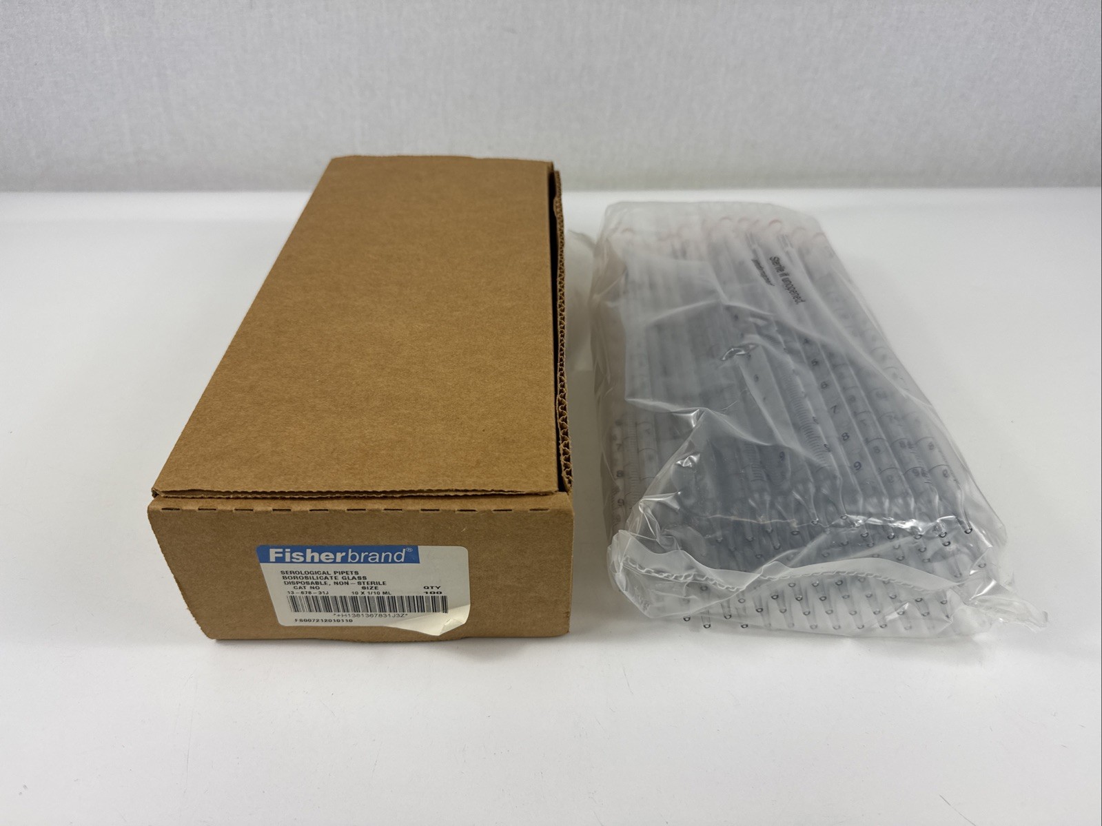 FISHERBRAND 13-678-31J BOROSILICATE GLASS SEROLOGICAL PIPETS 10×1/10ml -100 Pcs