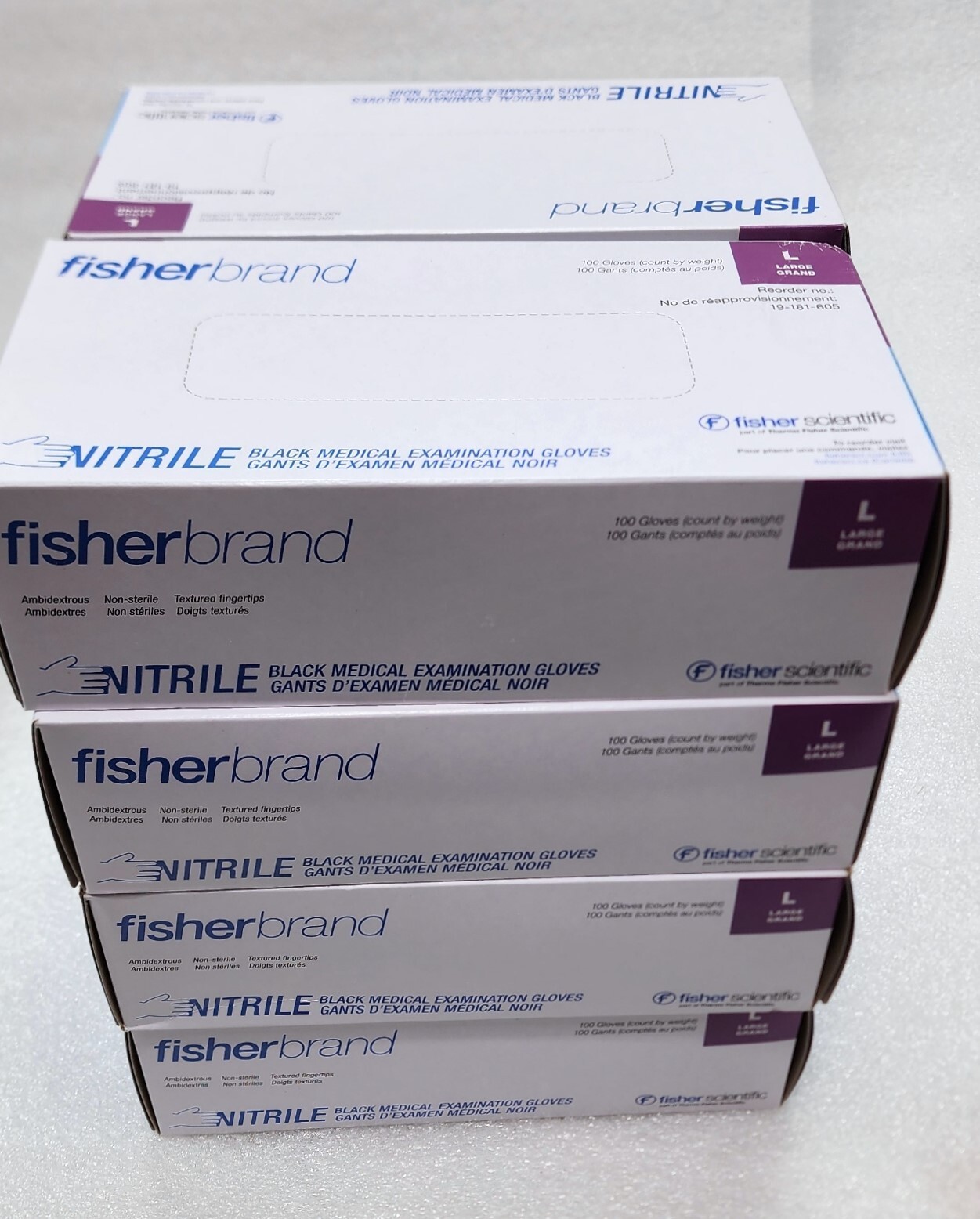 FISHERBRAND Powder Free Black Nitrile Gloves – LOT of 8 LARGE BOXES + 2 XS BOXES