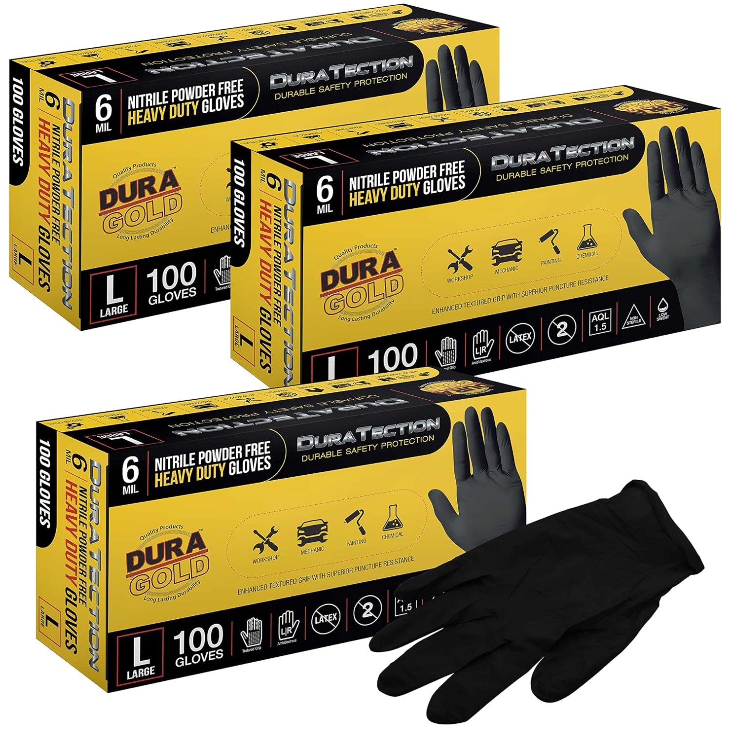 Powder-Free Nitrile Gloves – Black, 6 Mil, Textured Grip