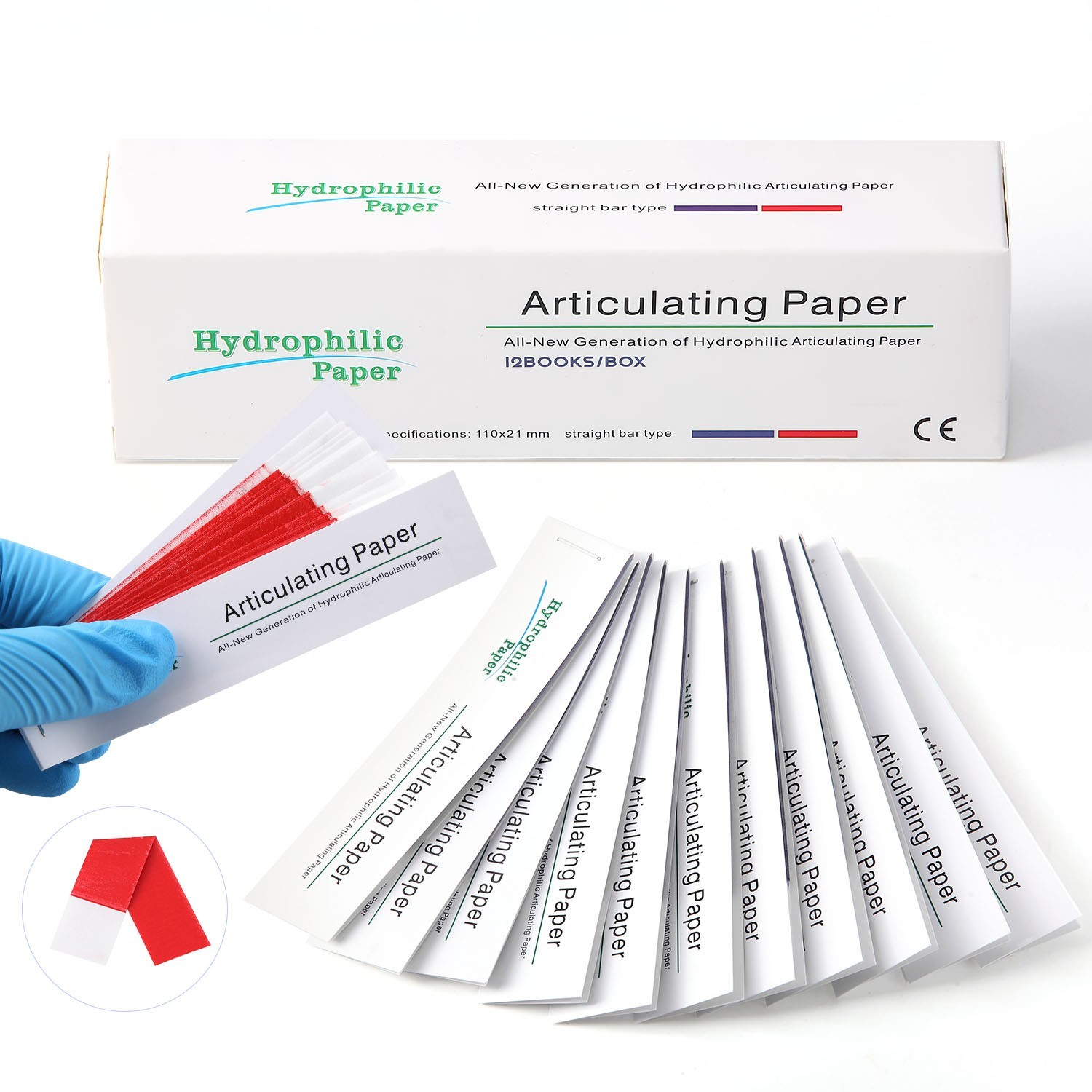 Papel articulador dental de doble cara, tiras finas/gruesas para marcar la mord