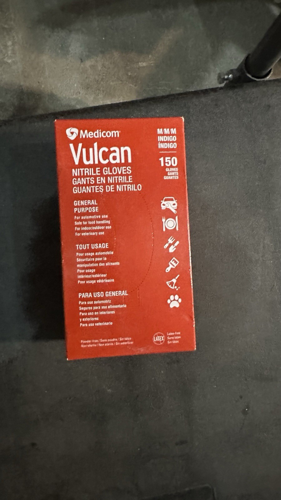 MEDICOM Vulcan Indigo Nitrile Gloves, Size M – 150 Count (Distressed Box-New)