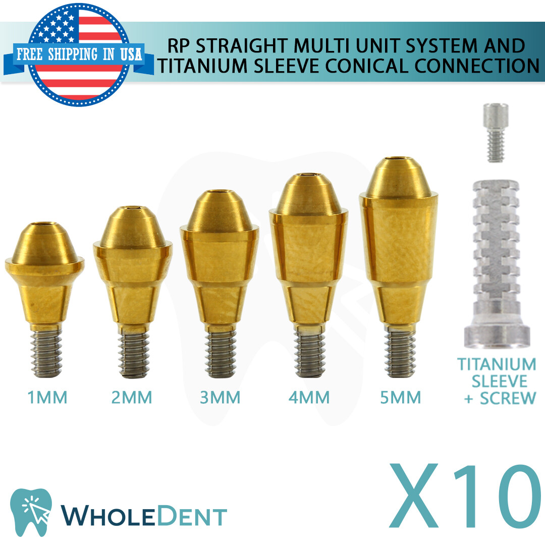 10x RP Conical Connection Straight Multi Unit Titanium Sleeve Set Dental Implant