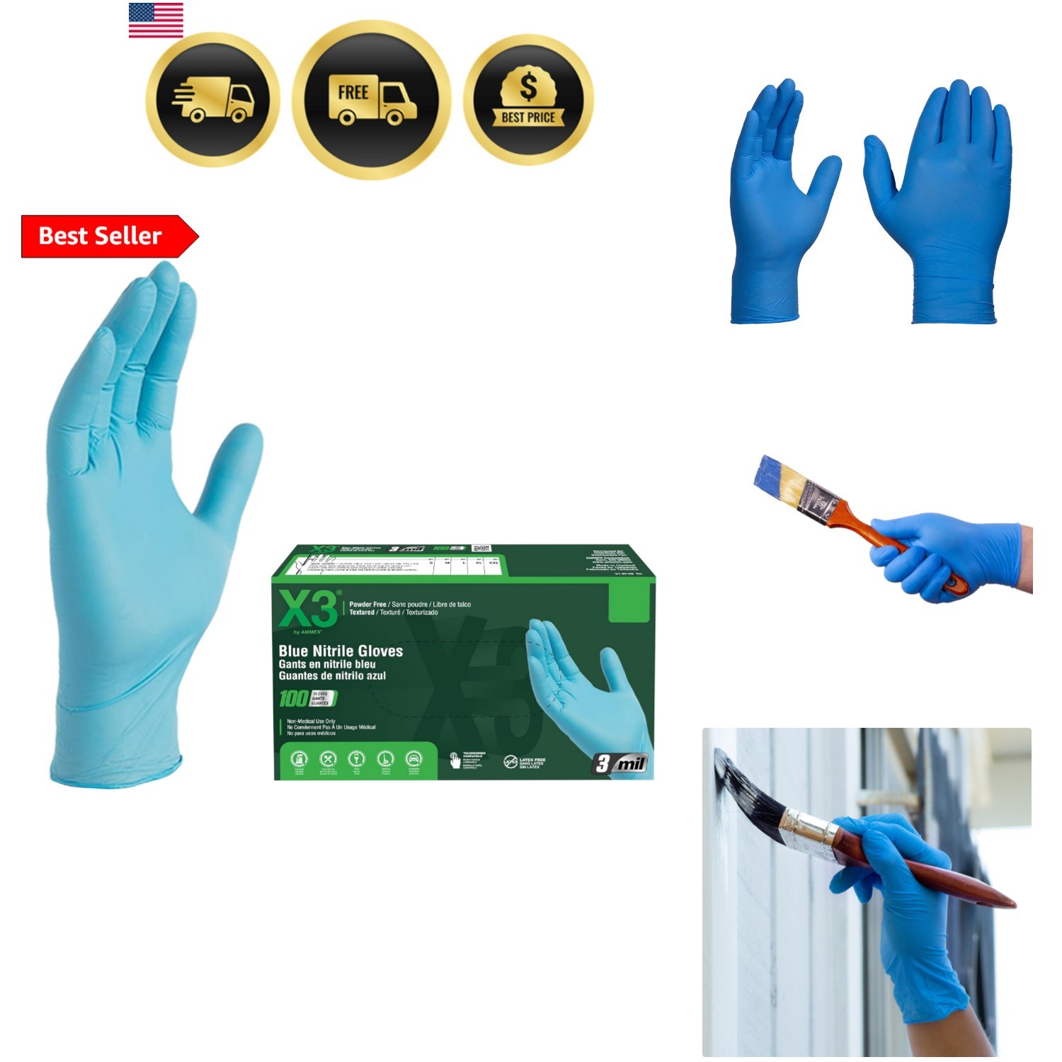 Industrial Blue Nitrile Gloves, Box of 100, 3 Mil, Size XX-Large, Latex Free,…