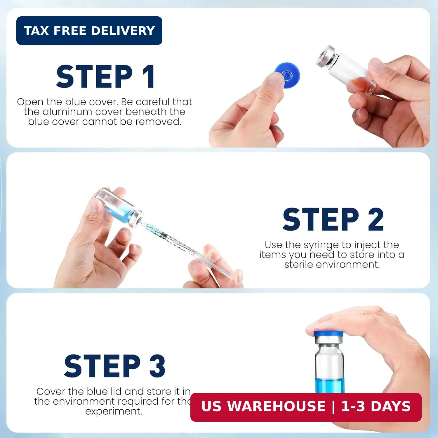 10ml Sterile Vials with Self Healing Injection Port and Sealing Cap, Glass Steri