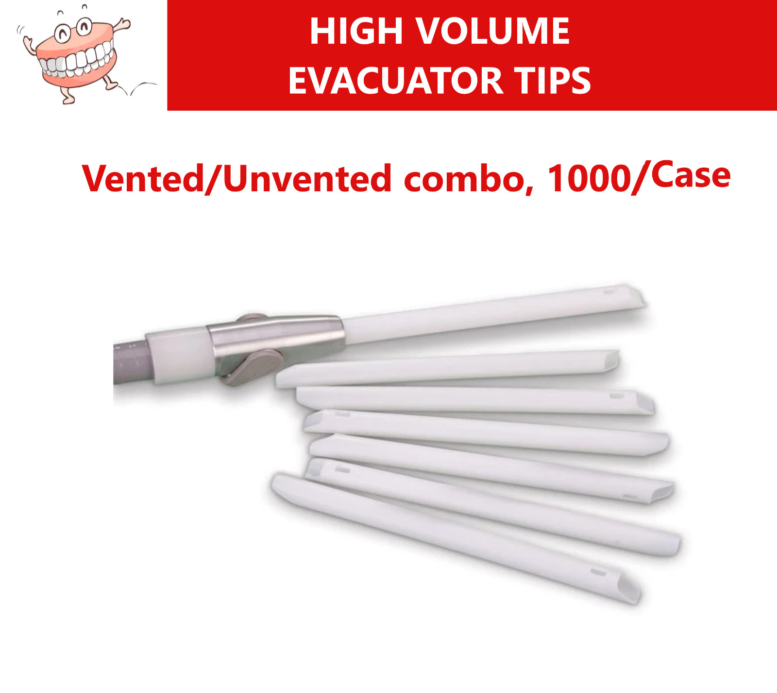 Dental HIGH VOLUME SUCTION TIPS WHITE (HVE) Vented/Unvented combo, 1000/Case