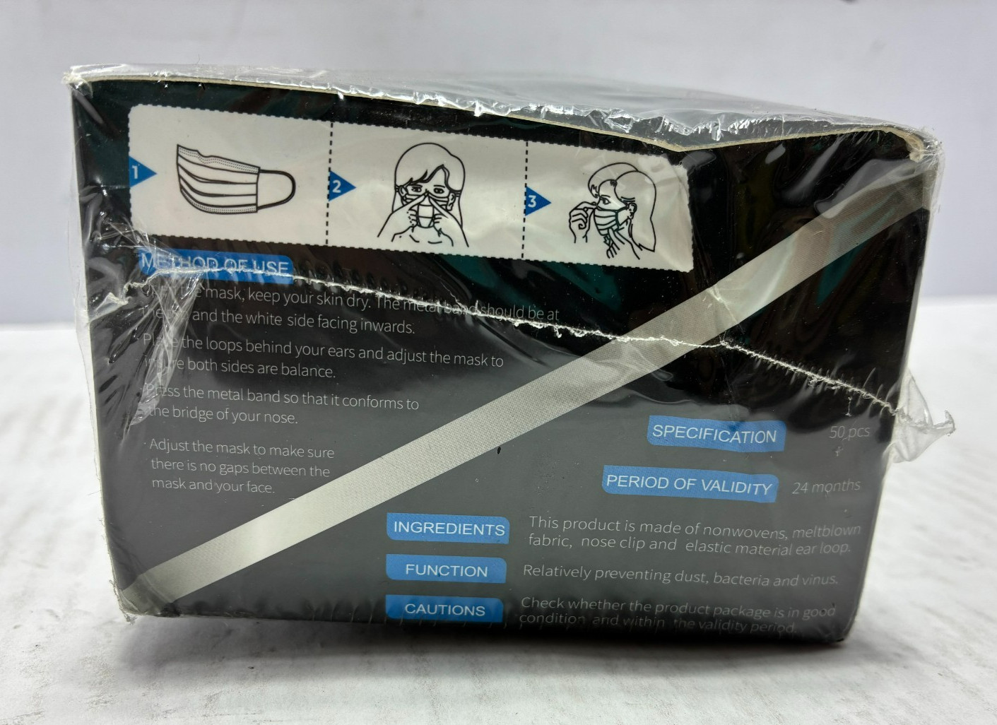 50 Pieces Black Disposable Face Masks Adult Unisex