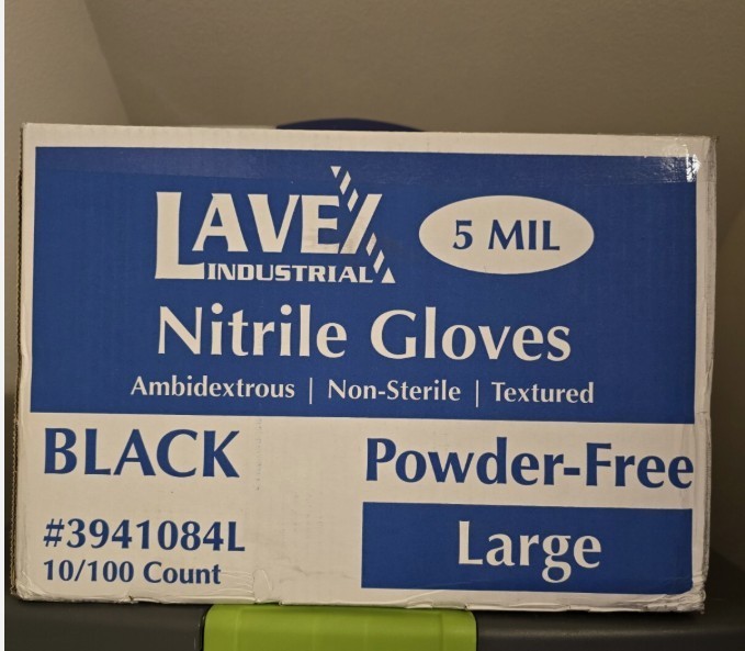 LAVEX 1000 Pcs Disposable Gloves Nitrile 5 Mil Black LARGE – 10 Box 1 Case L