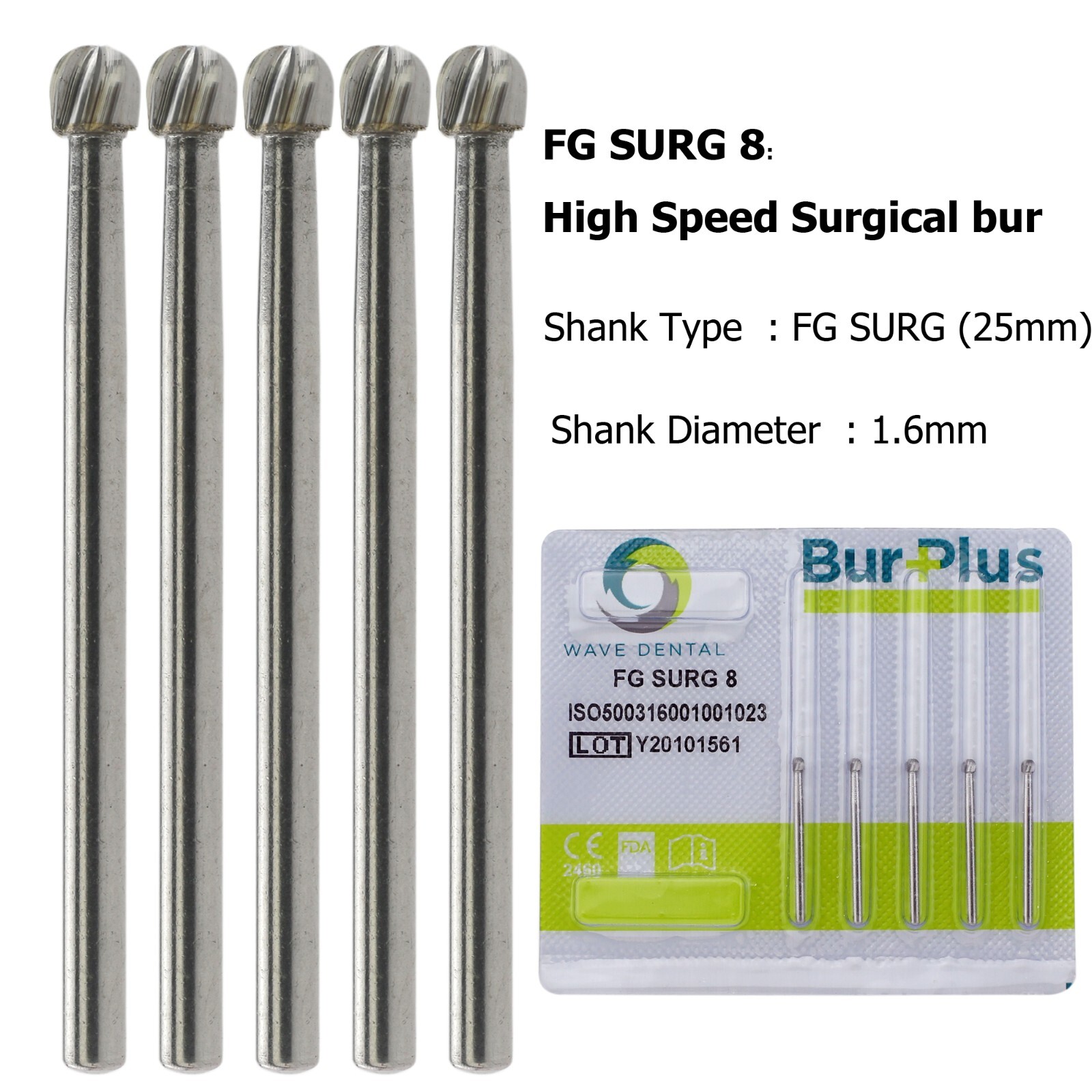 Dental Oral Surgical Bur Tungsten Carbide 25mm FG 1.6mm Round / Straight Fissure