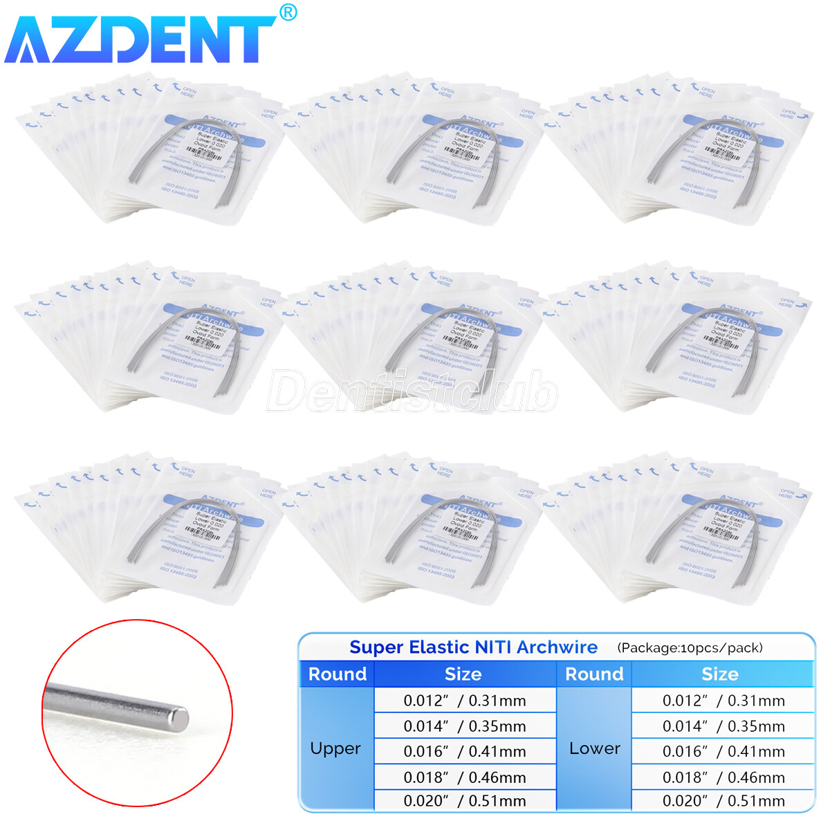 10 Packs AZDENT Dental Orthodontic Super Elastic Niti Round Arch Wire Ovoid Form