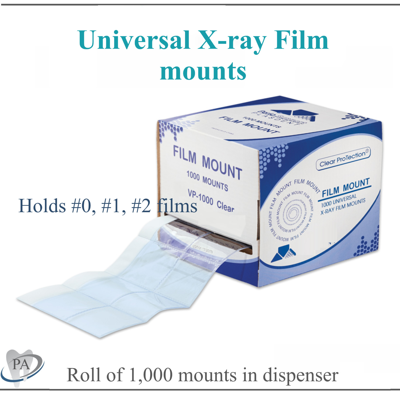 Dental X-RAY Universal Film Mounts, Holds #0, #1, #2 films, Vinyl, 1000/Box