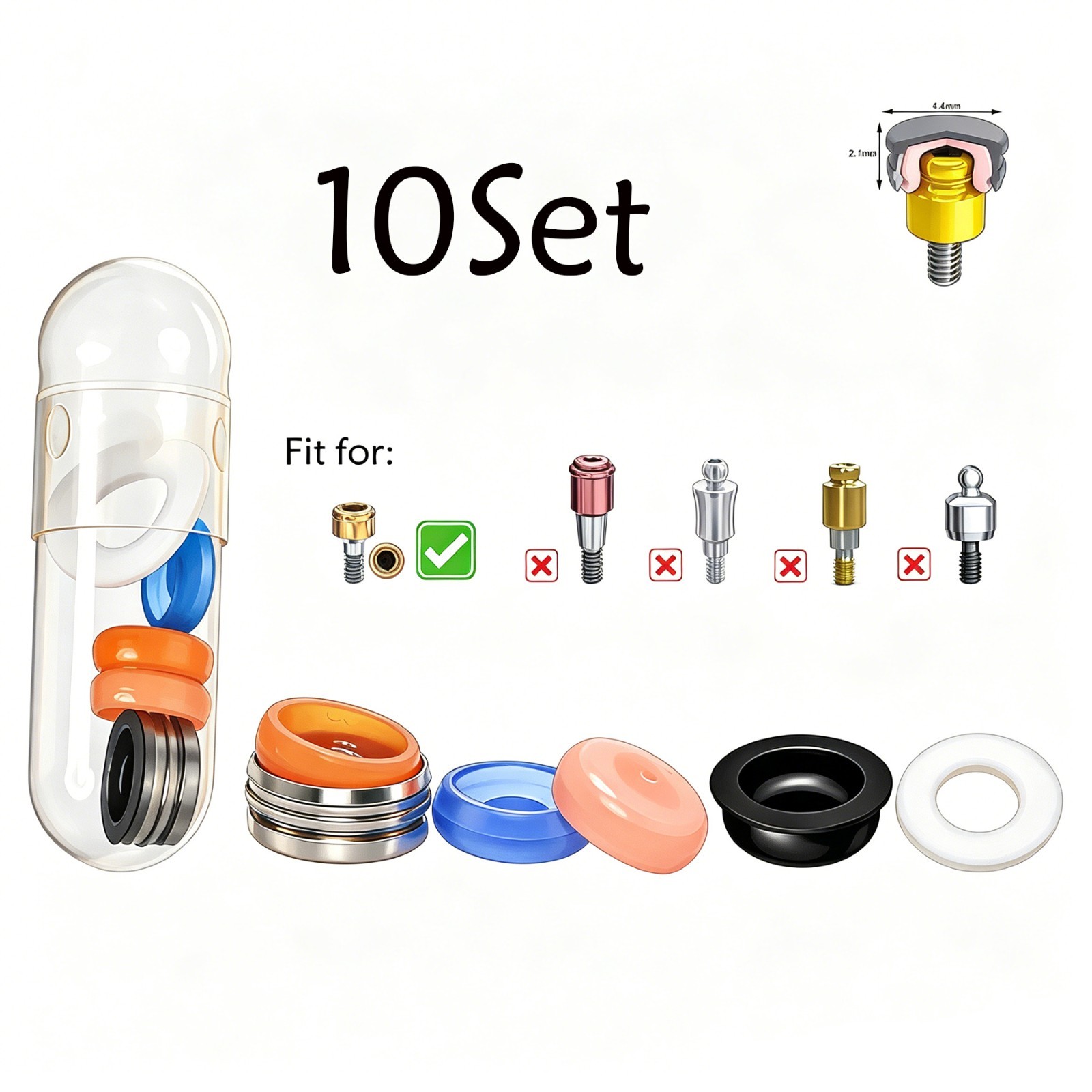 Multi Force Universal Male Retention Caps Zest Locator Overdenture Insert 10Set