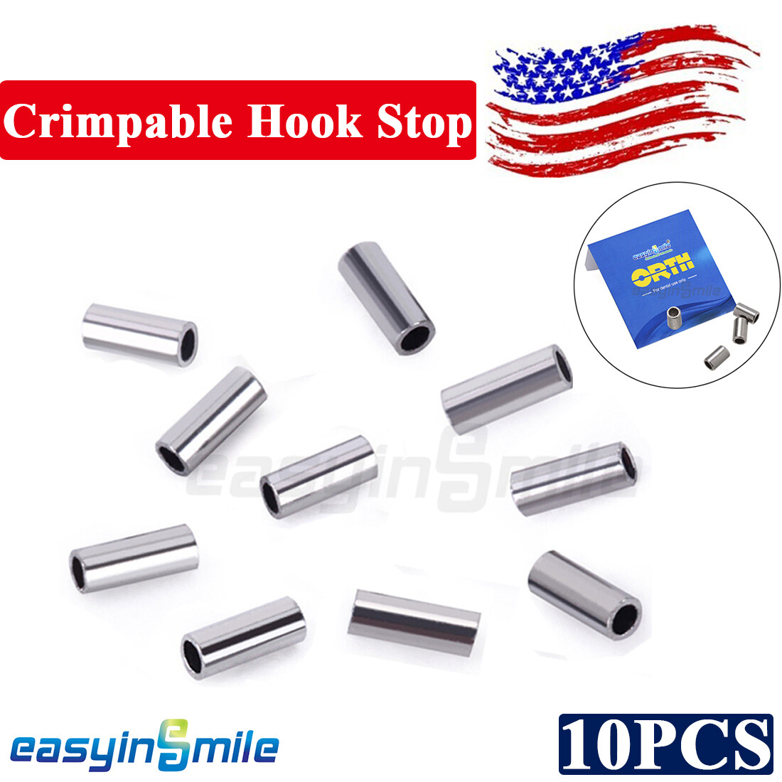 Large Stainless Steel Tube Bracket Dental Orthodontic Crimpable Hook Stops 10pcs