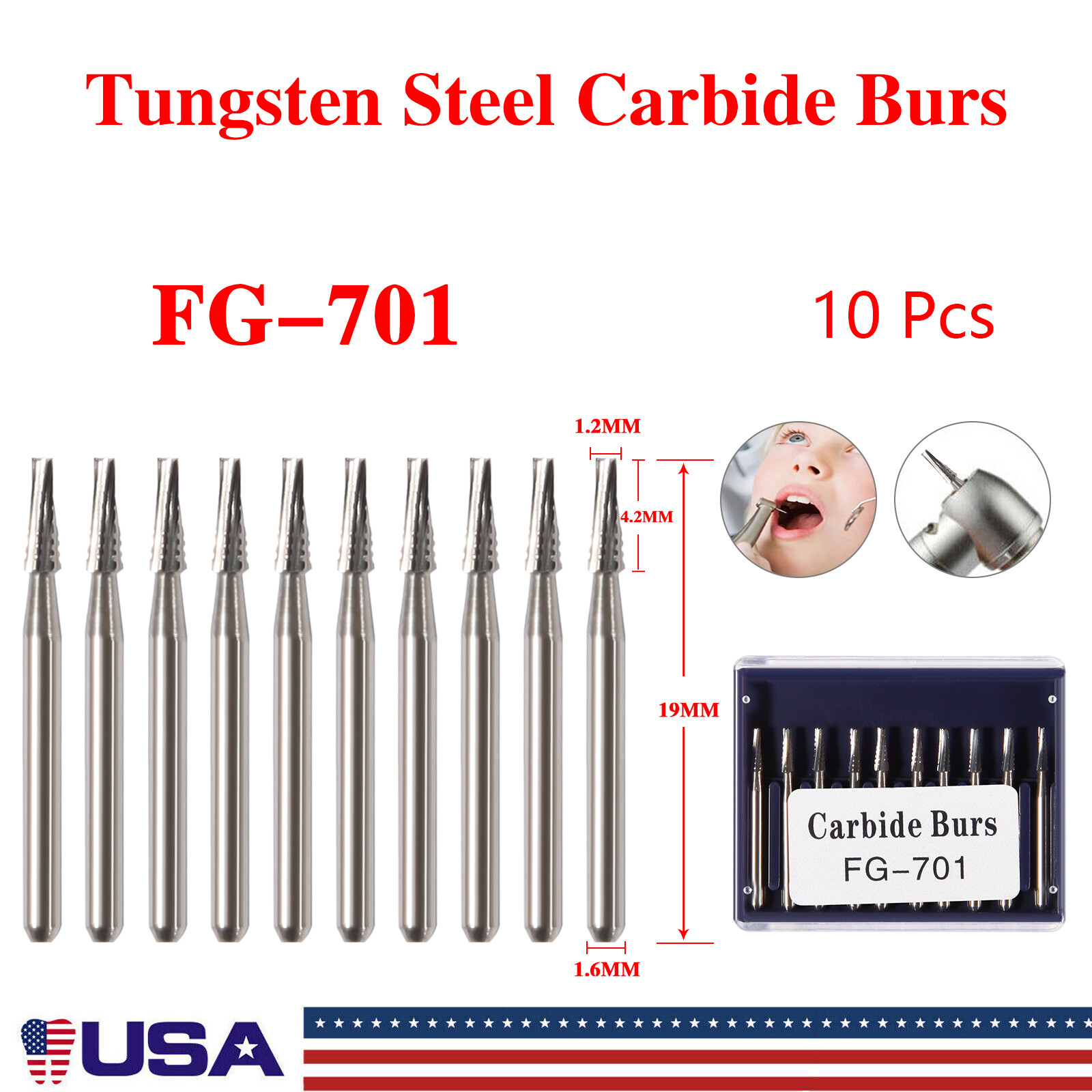 FG701 Carbide Burs FG 701 Bur #701 Friction Grip Quality 100-10PK