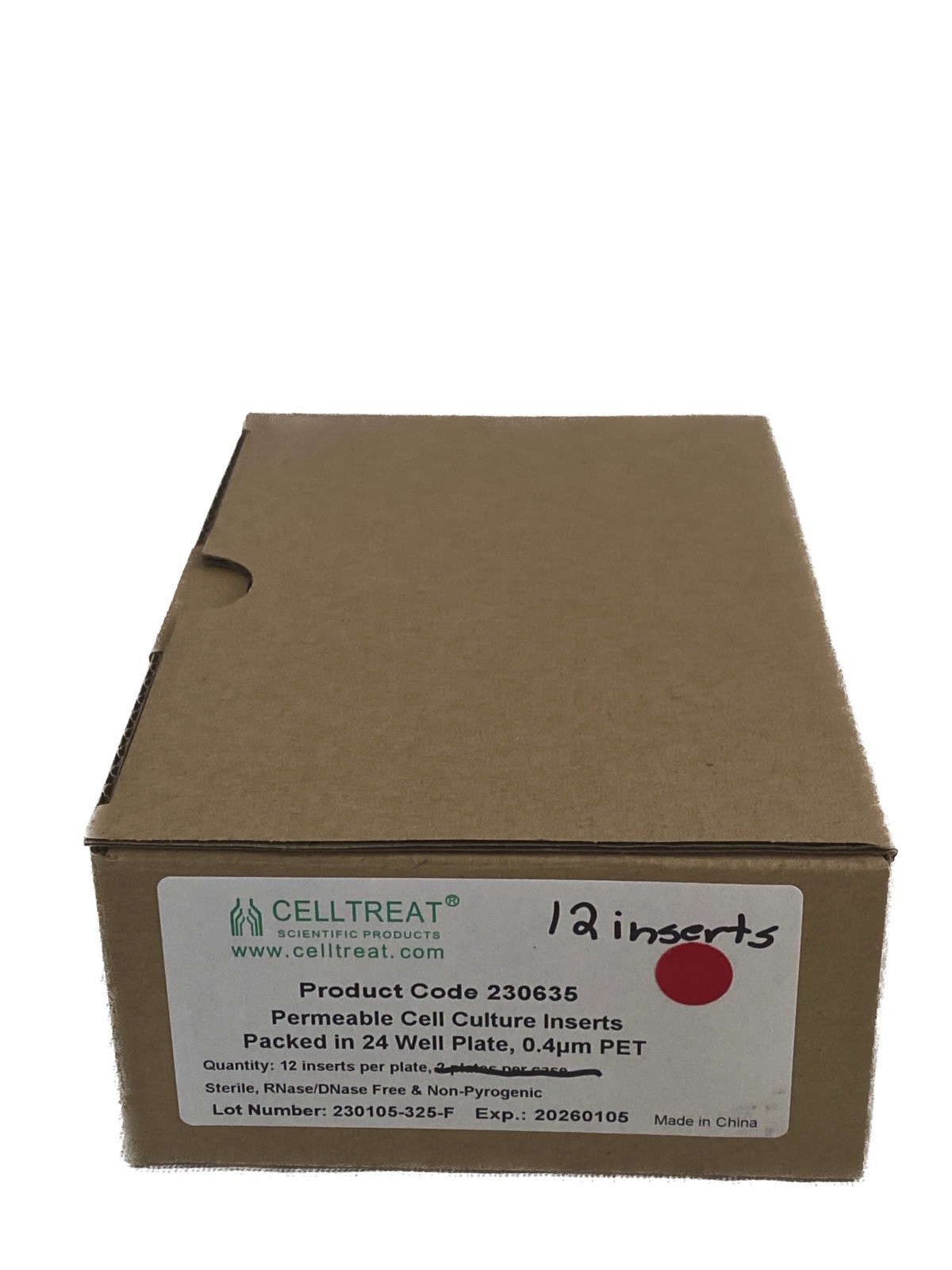 (12 Inserts) CELLTREAT 12 Permeable Cell Culture Inserts in 24-Well Plate 0.4um