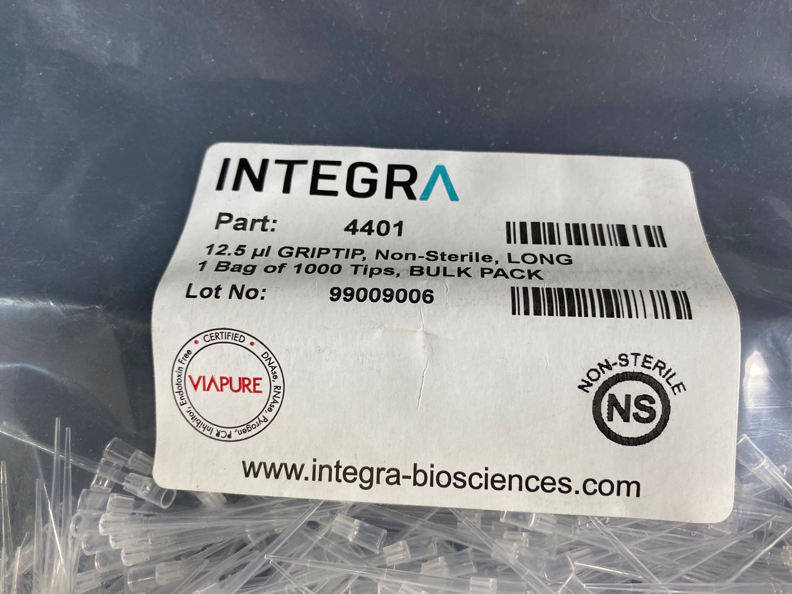 INTEGRA 12.5uL Pipette Tips Long GRIPTIP Bulk Packed Non-Sterile 4401 (1000/pk)