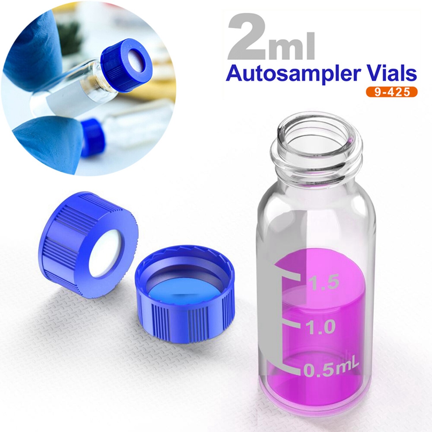 Simpure 2000PCS 2mL HPLC Sample Vials Pre-Slit Screw Caps PTFE Septa Flat Bottom