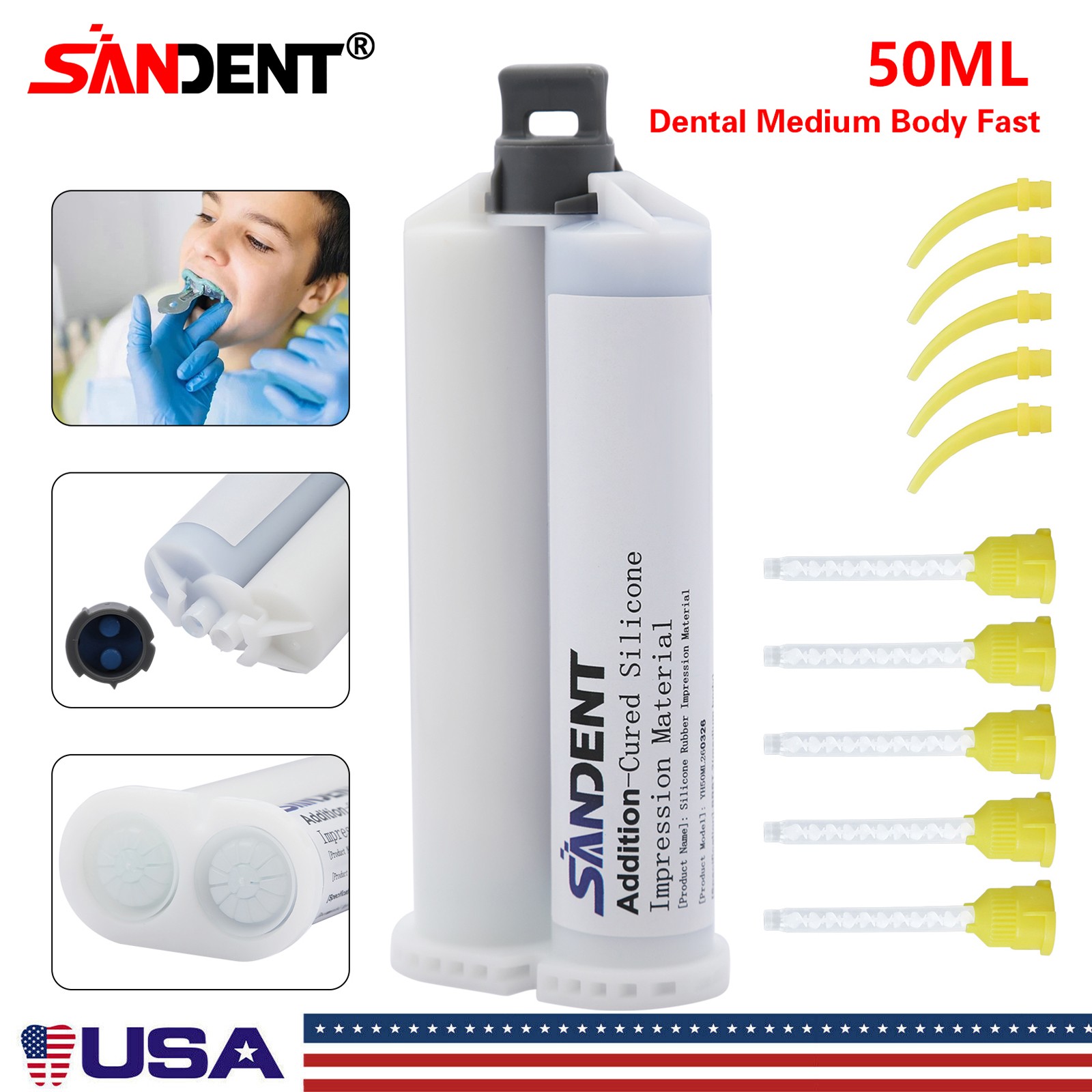 1-120pcs SANDENT Medium Body Fast Set, Dental Impression Material 50mL Cartridge