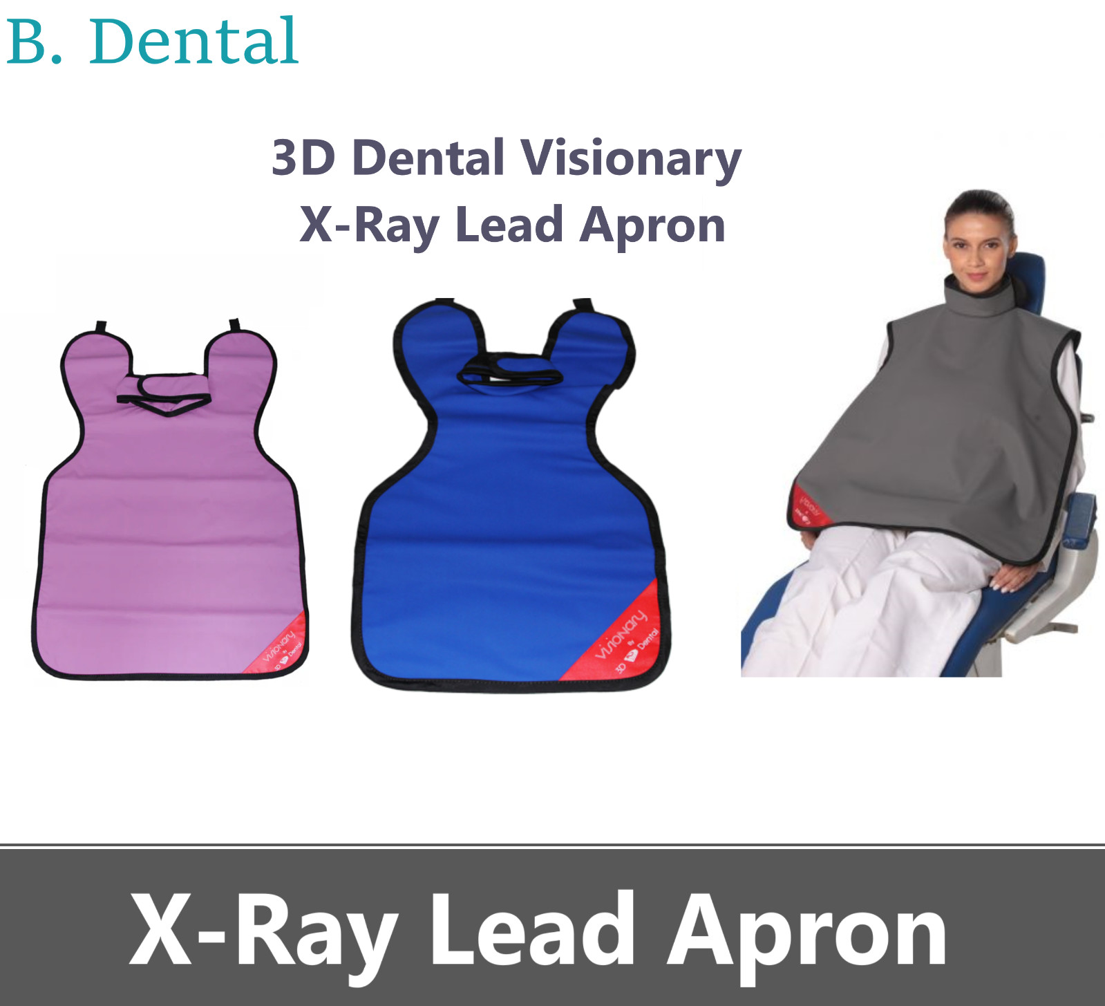 3D Dental Visionary X-Ray Lead Apron with Collar ADULT Blue Beige Red Grey