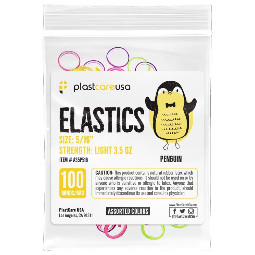 plastcareusa ELASTICS 5/16″ Penguin,Light 3.5oz Elastic Bands,Asst Colors,100/Bg