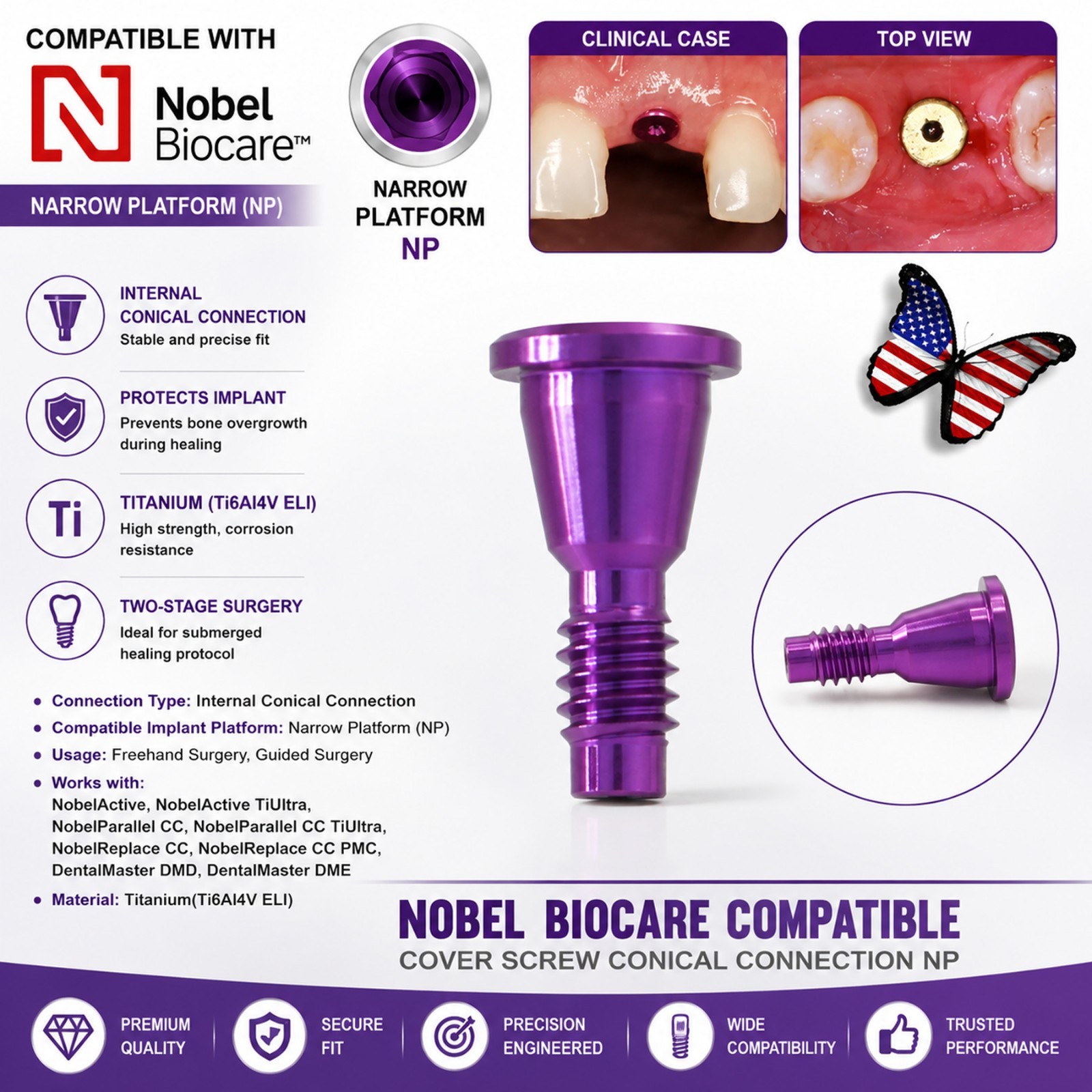 US Nobel Biocare Implant Cover Screw Conical Connection NP RP Closure Screw Cap