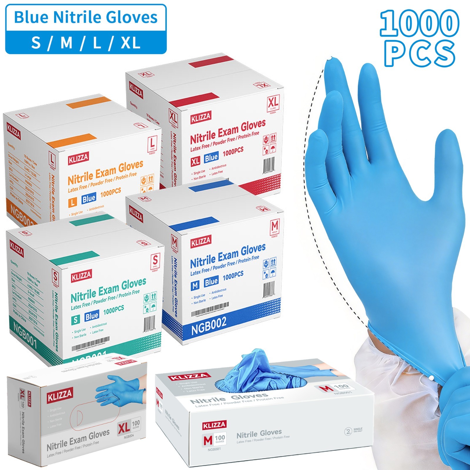 Disposable Nitrile Gloves Combo Blue 4.5Mil & Black 5Mil Powder-Free Heavy Duty
