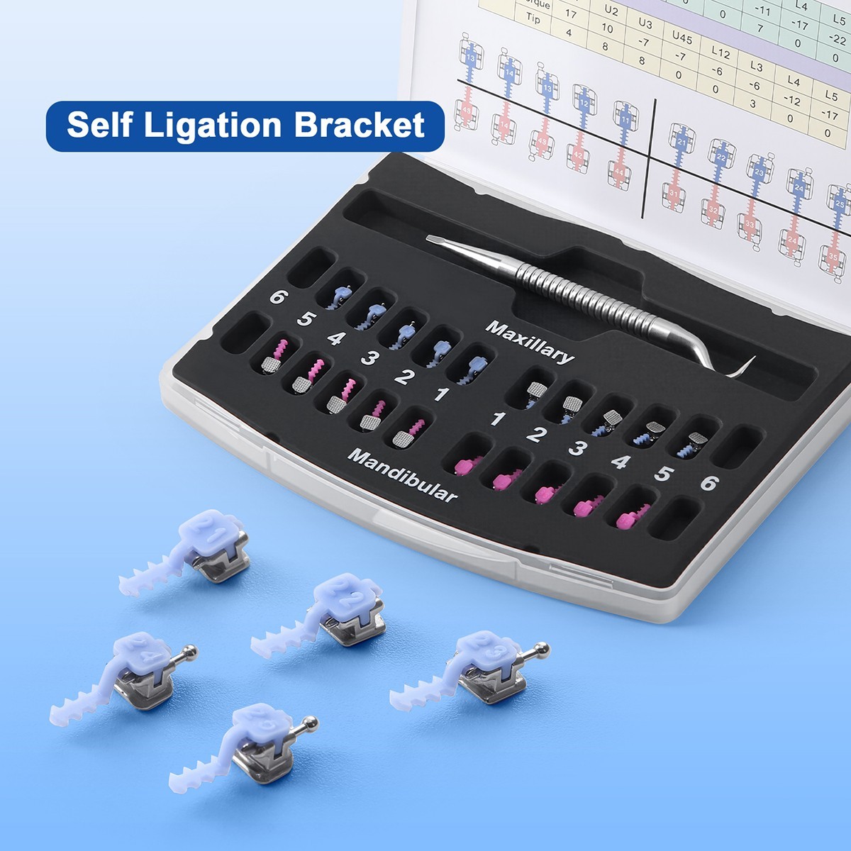 Dental Ortho Self-Ligating Brackets INFINITY IV PLUS MBT 022 345 Hooks With Tool