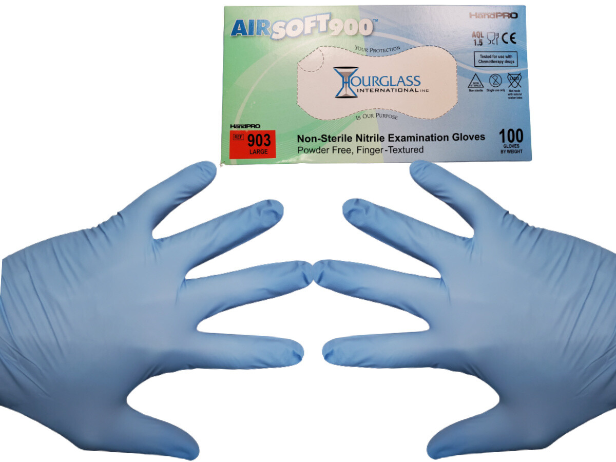 100 Count✔ AirSoft900 Blue Nitrile Exam Gloves Powder Free, Medium, Large, XL