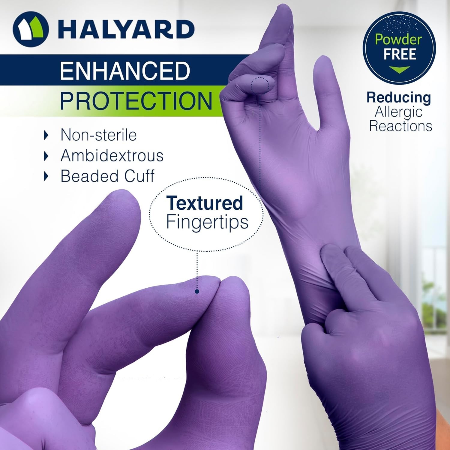 Halyard Purple Nitrile-Xtra Medium 12″ Exam Gloves Powder-Free 14261 (200 Pairs)