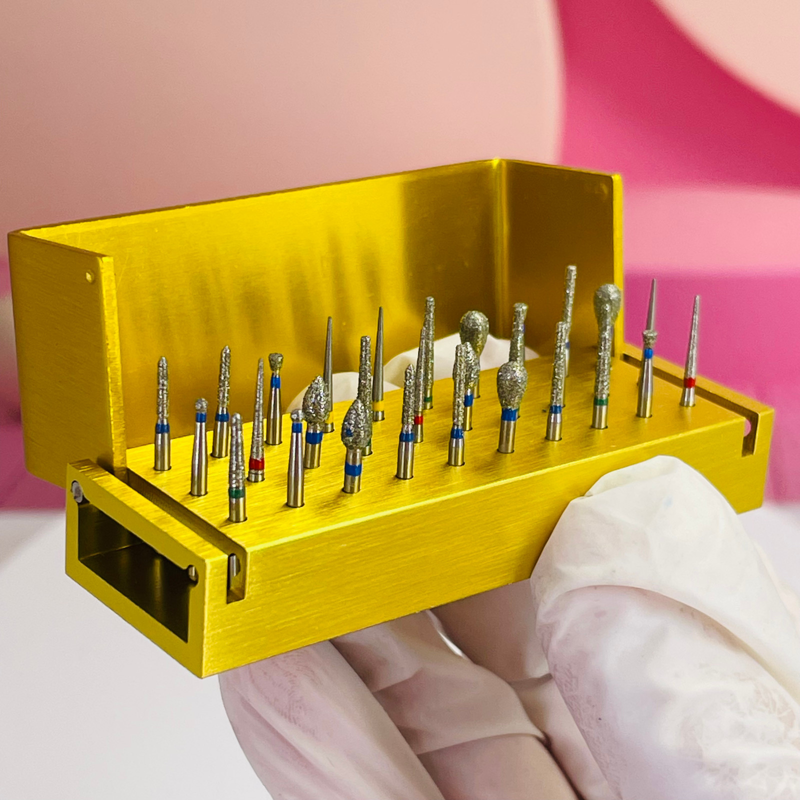 Dental Diamond Burs Drill+Disinfection Bur Block High Speed Handpiece–30Pcs/Set