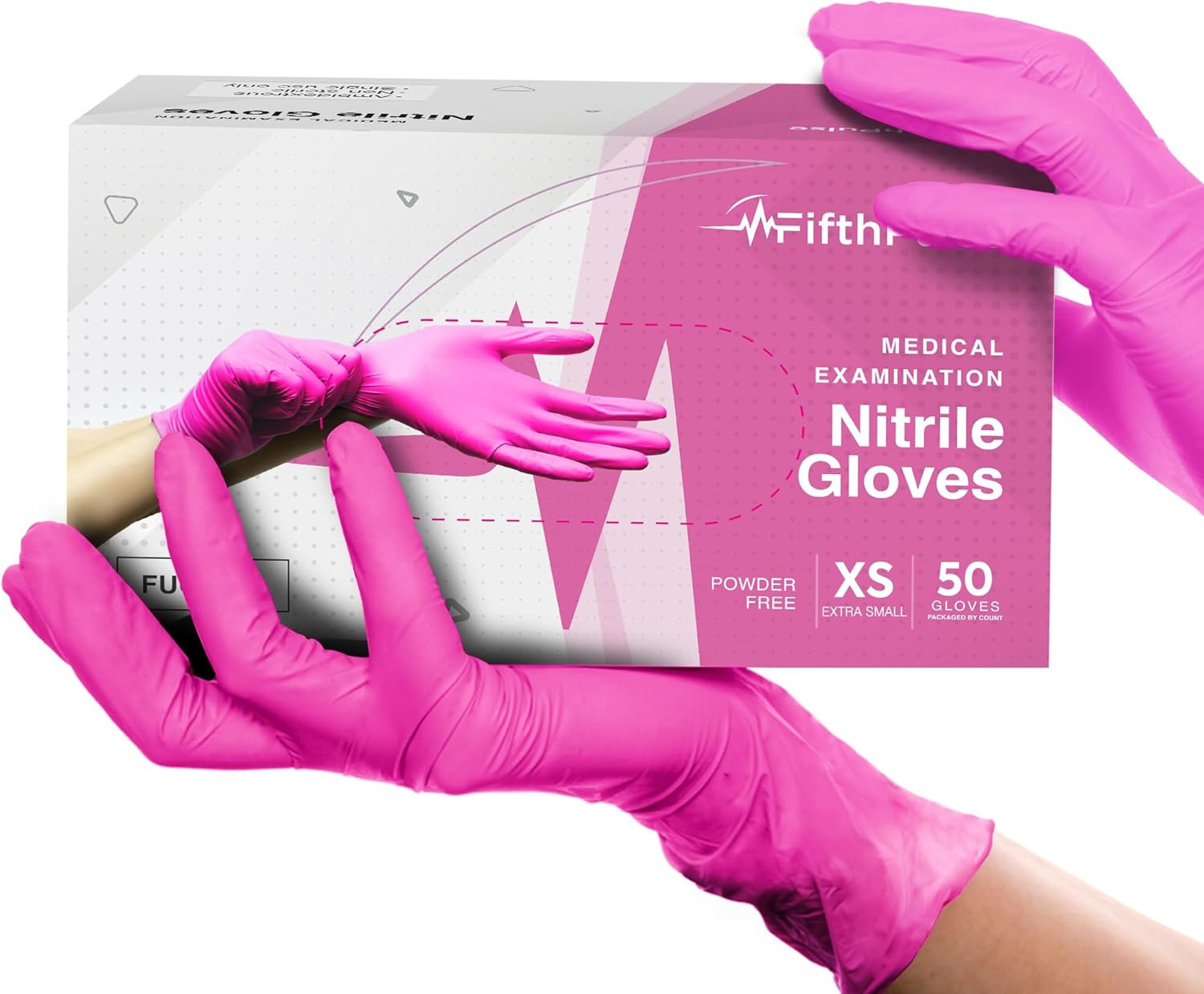 Fifthpulse Fuchsia Hot Pink Nitrile Disposable Gloves -3 Mil Medical Exam Nitril