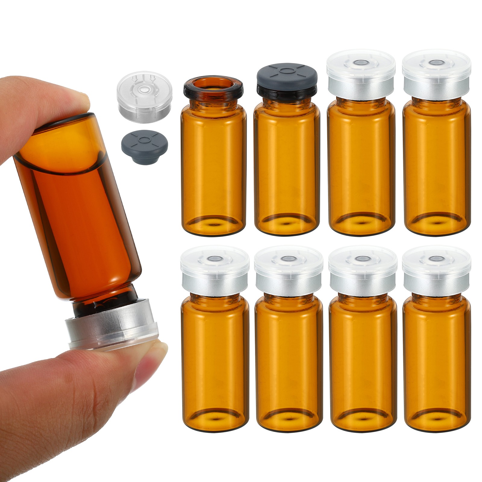 10ml Sample Vials, 8 Pack Lab Empty Vials Borosilicate Glass Vial, Amber