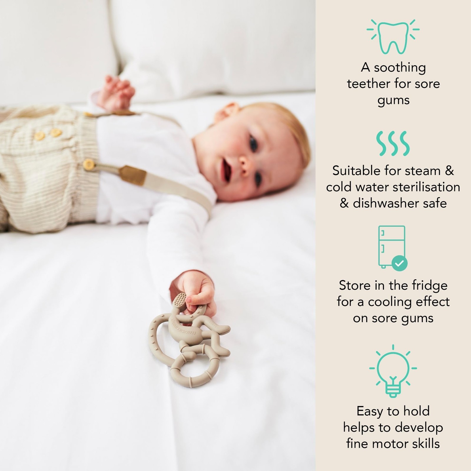 Matchstick Monkey Silicone Mini Teether & Gel Applicator – 3 – 12 Month, Grey