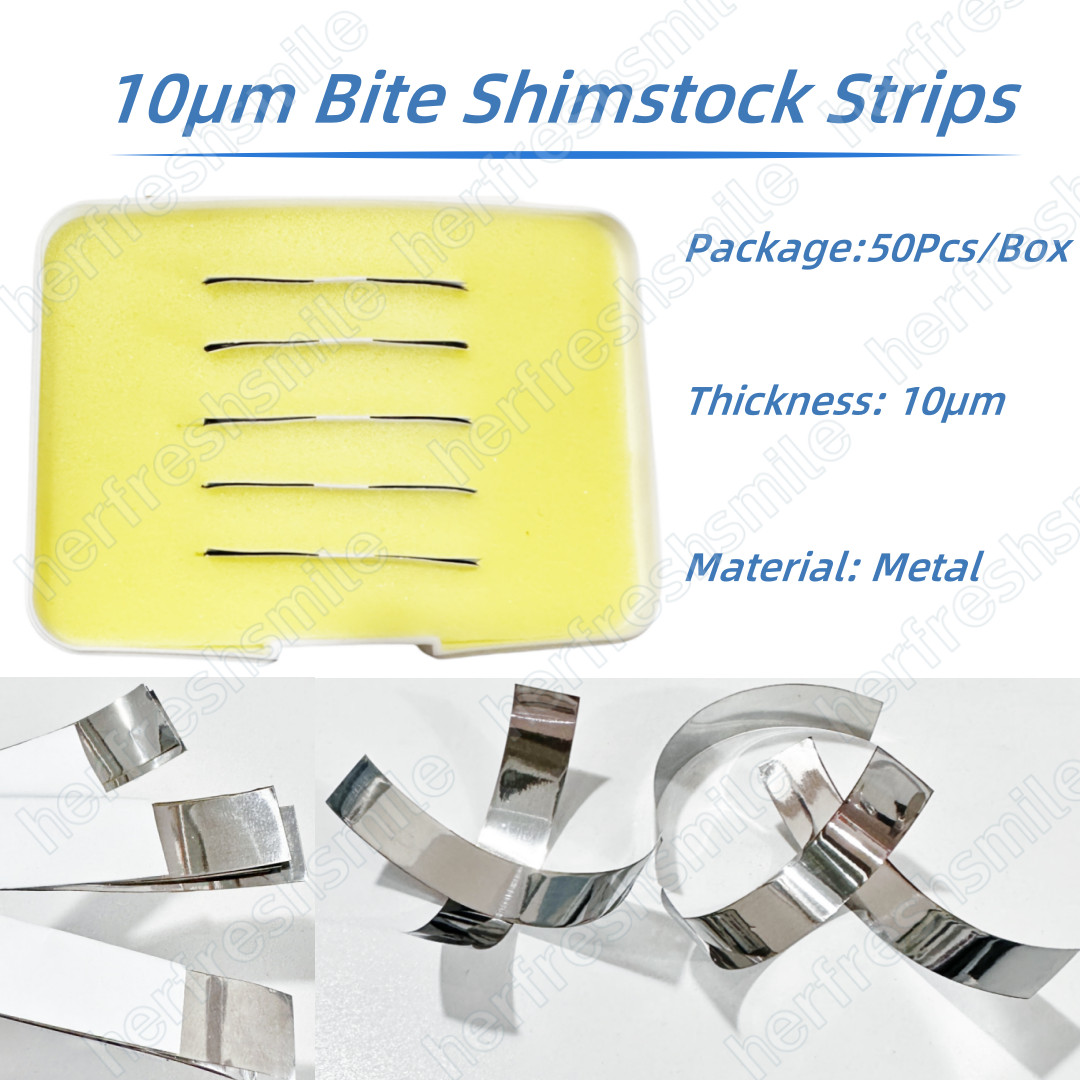 Dental 10μm Metallic Articulating Film Strips Metal Shimstock Bite Films 50Pcs