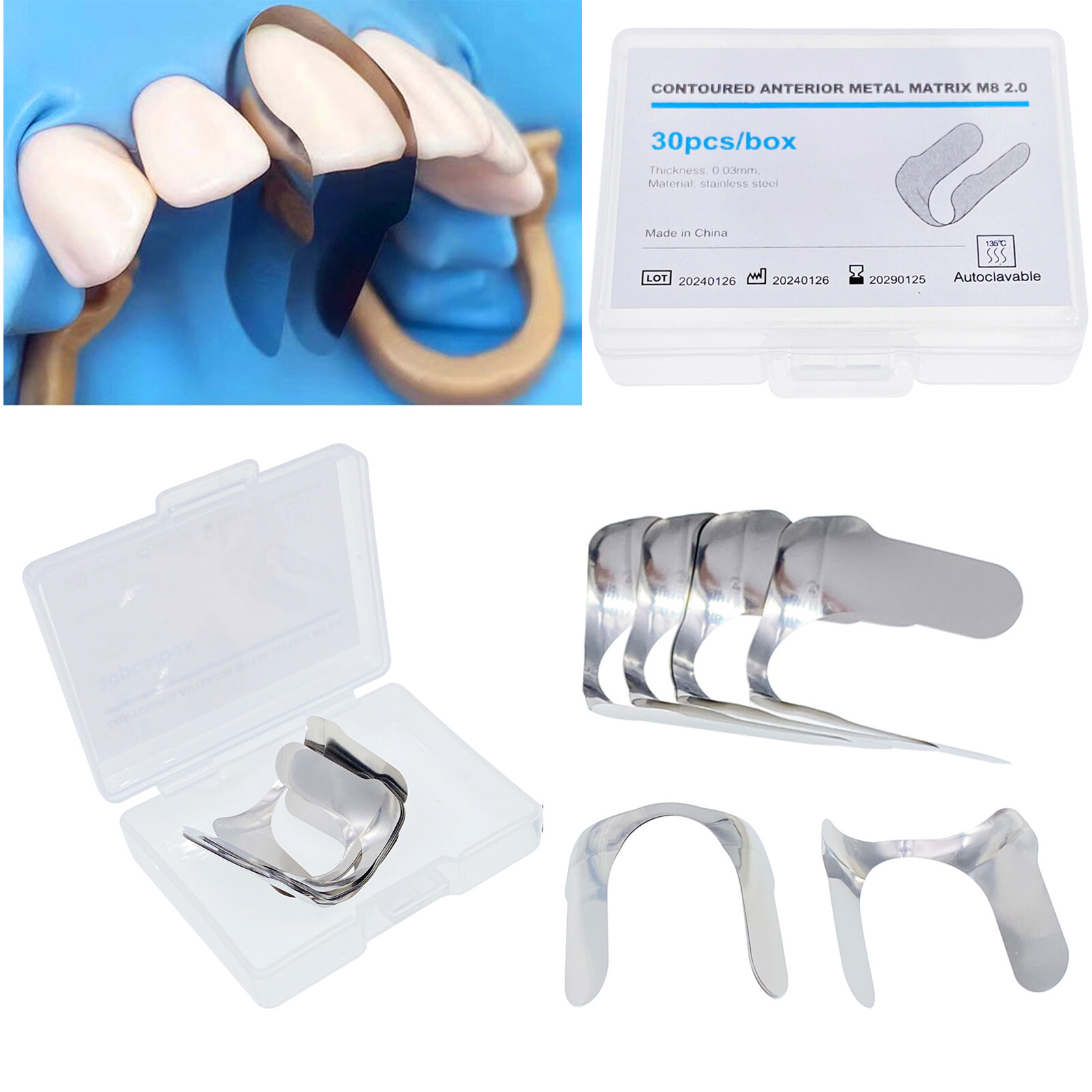 30Pcs Dental Anterior Matrix Bands Twin Matrices Sectional Contoured Metal Strip